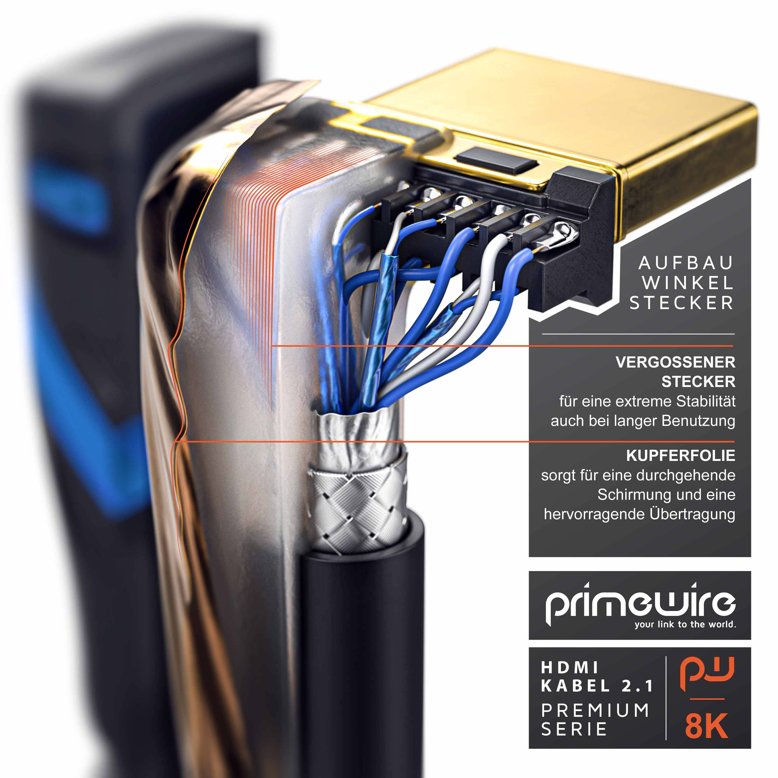 Primewire 8K Premium HDMI Ultra High Speed Kabel 2.1 90° gewinkelt, 7680 x 4320 @ 120 Hz mit DSC - 2m-4