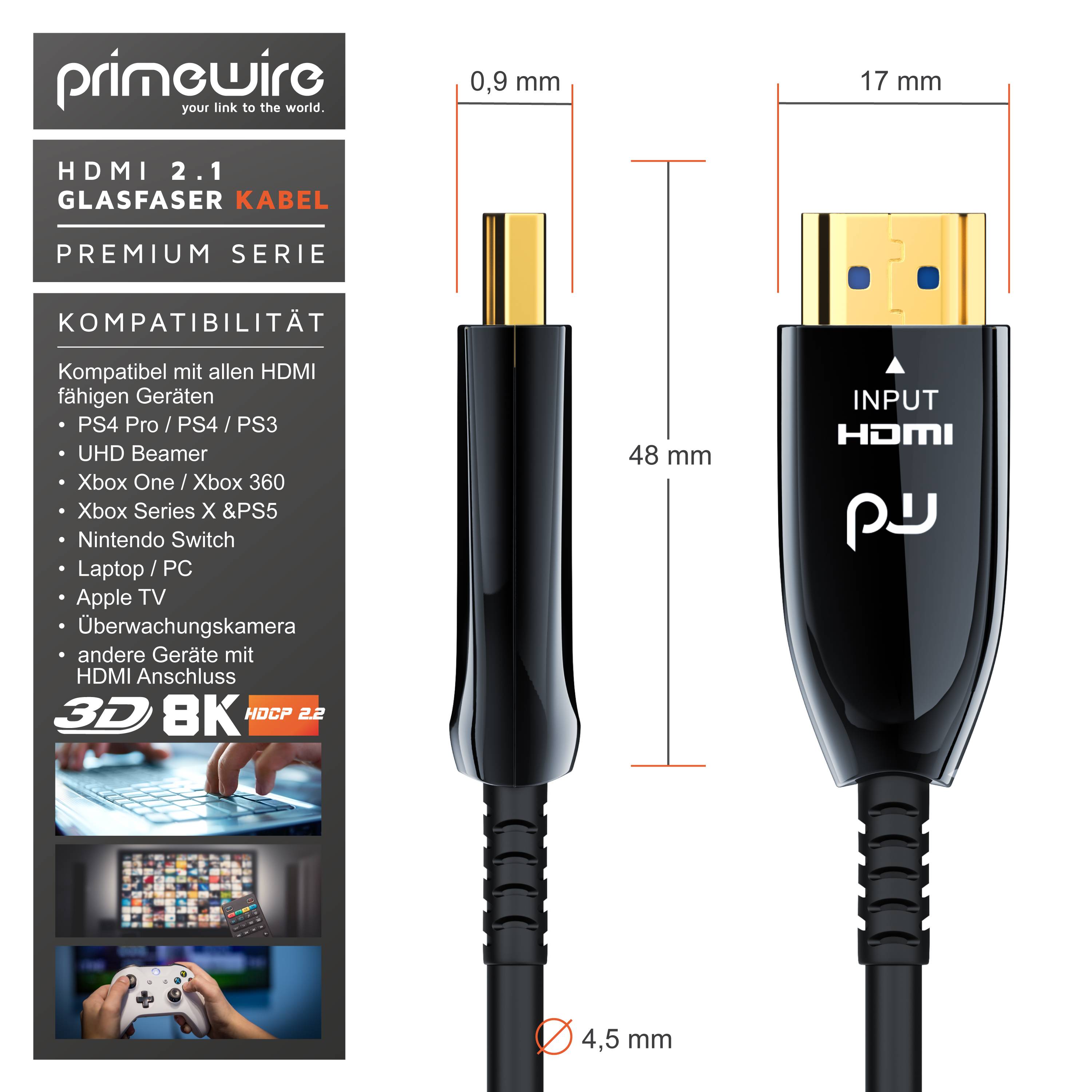 Primewire HDMI Kabel 2.1 Glasfaser, 8K 120Hz, 4k 240Hz, optisches Kabel HDR10+ 3D Ultra High Speed, Glasfaserkabel - 25m-3
