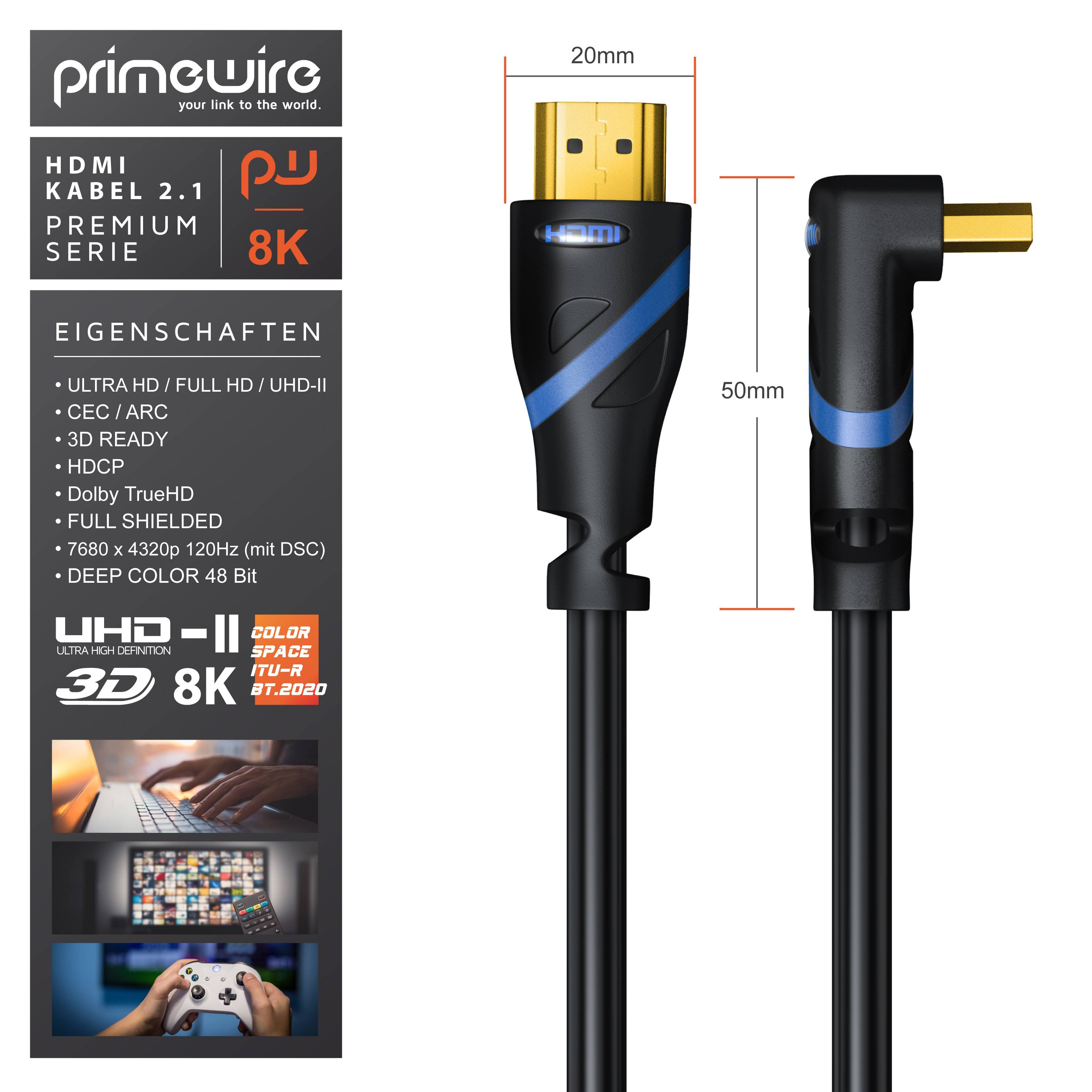Primewire 8K Premium HDMI Ultra High Speed Kabel 2.1 270° gewinkelt, 7680 x 4320 @ 120 Hz mit DSC - 0,25m-1