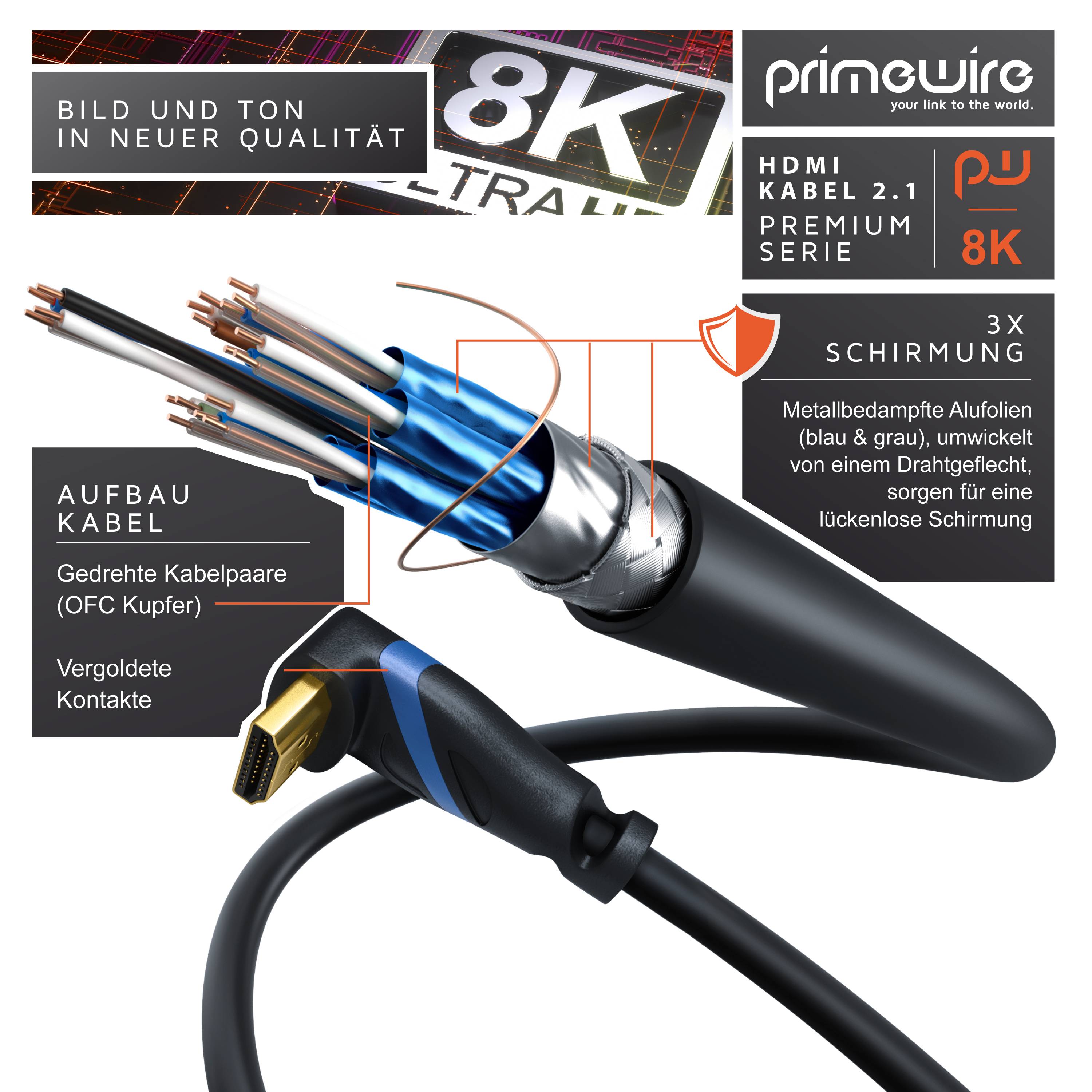 Primewire 8K Premium HDMI Ultra High Speed Kabel 2.1 270° gewinkelt, 7680 x 4320 @ 120 Hz mit DSC - 0,25m-2