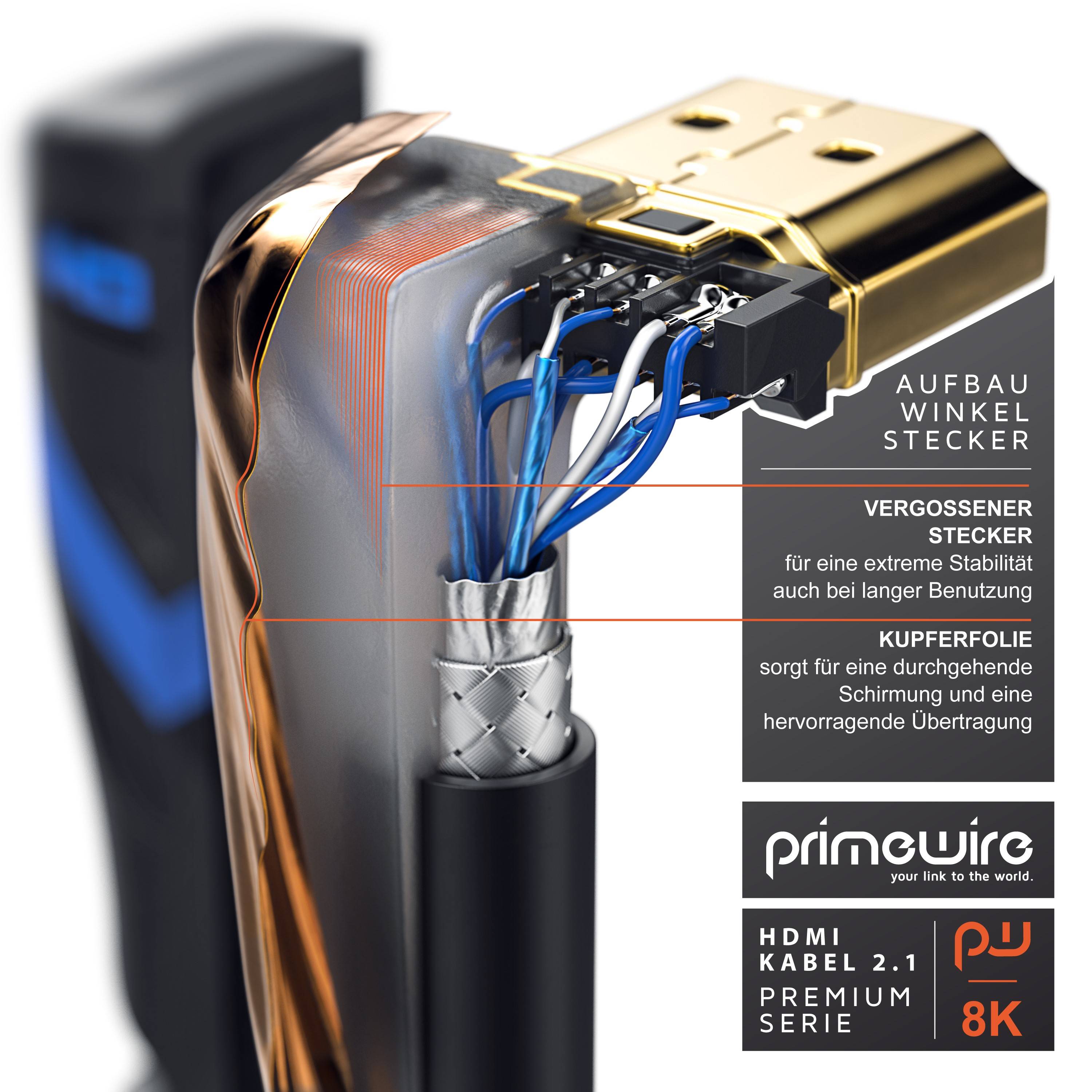 Primewire 8K Premium HDMI Ultra High Speed Kabel 2.1 270° gewinkelt, 7680 x 4320 @ 120 Hz mit DSC - 0,25m-4