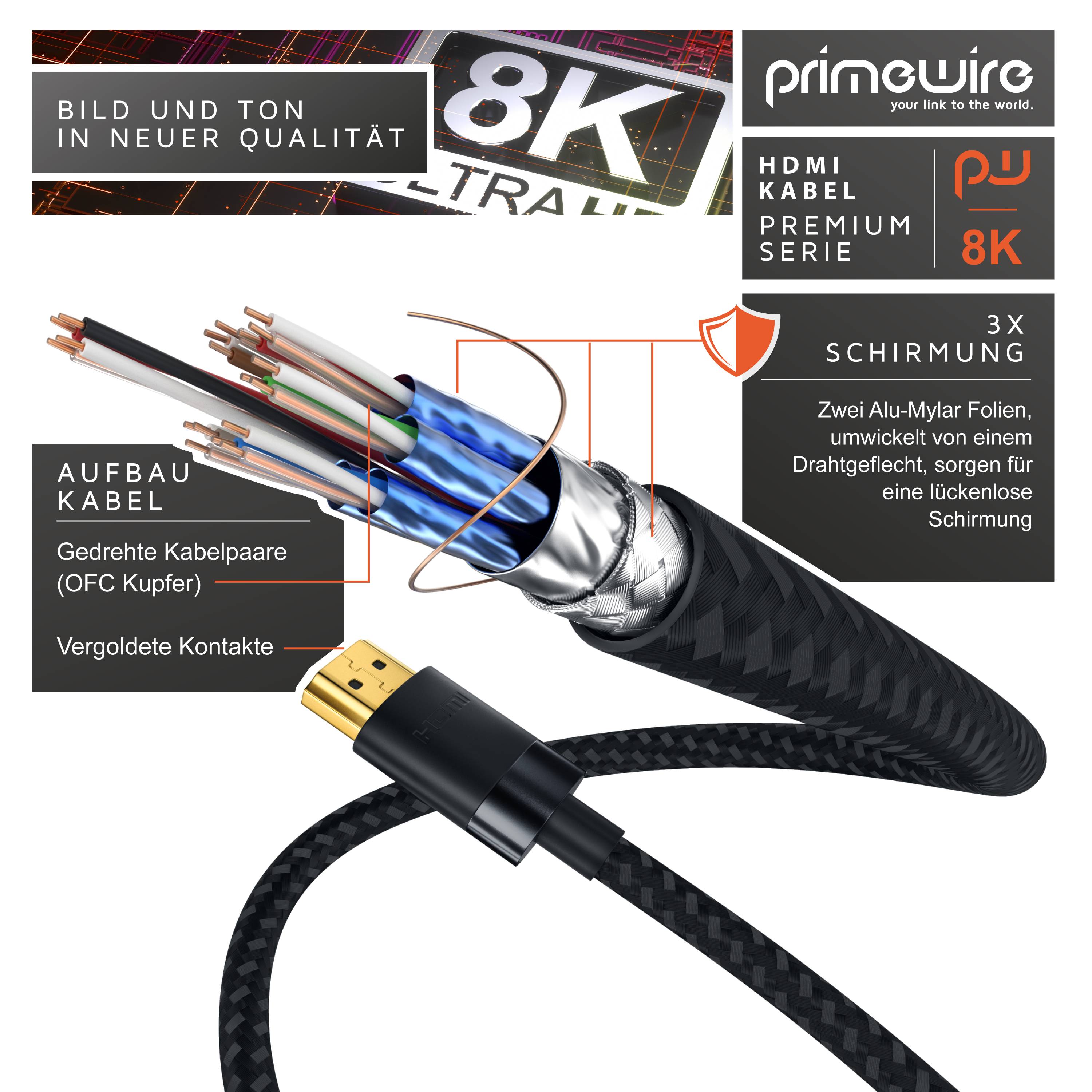Primewire - 2m High Speed 8K HDMI Kabel 2.1, Ethernet ARC 3D 4K Ultra HD 7680x4320 @ 120 Hz HDTV Full HD, Schwarz-2