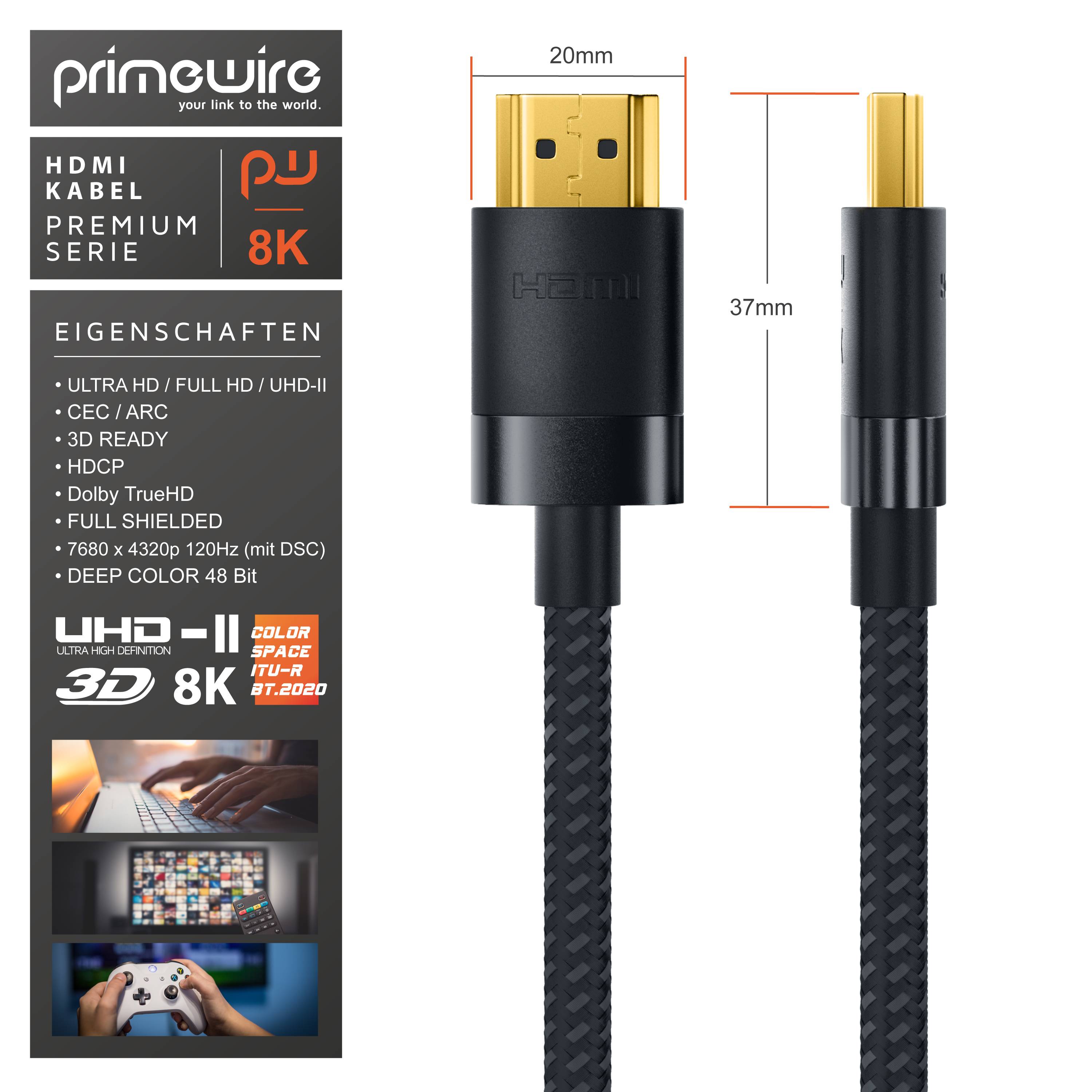 Primewire - 2m High Speed 8K HDMI Kabel 2.1, Ethernet ARC 3D 4K Ultra HD 7680x4320 @ 120 Hz HDTV Full HD, Schwarz-4