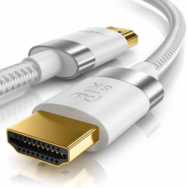 Primewire - 10m High Speed 8K HDMI Kabel 2.1, Ethernet ARC 3D 4K Ultra HD 7680x4320 @ 120 Hz HDTV Full HD, Weiß/Silber