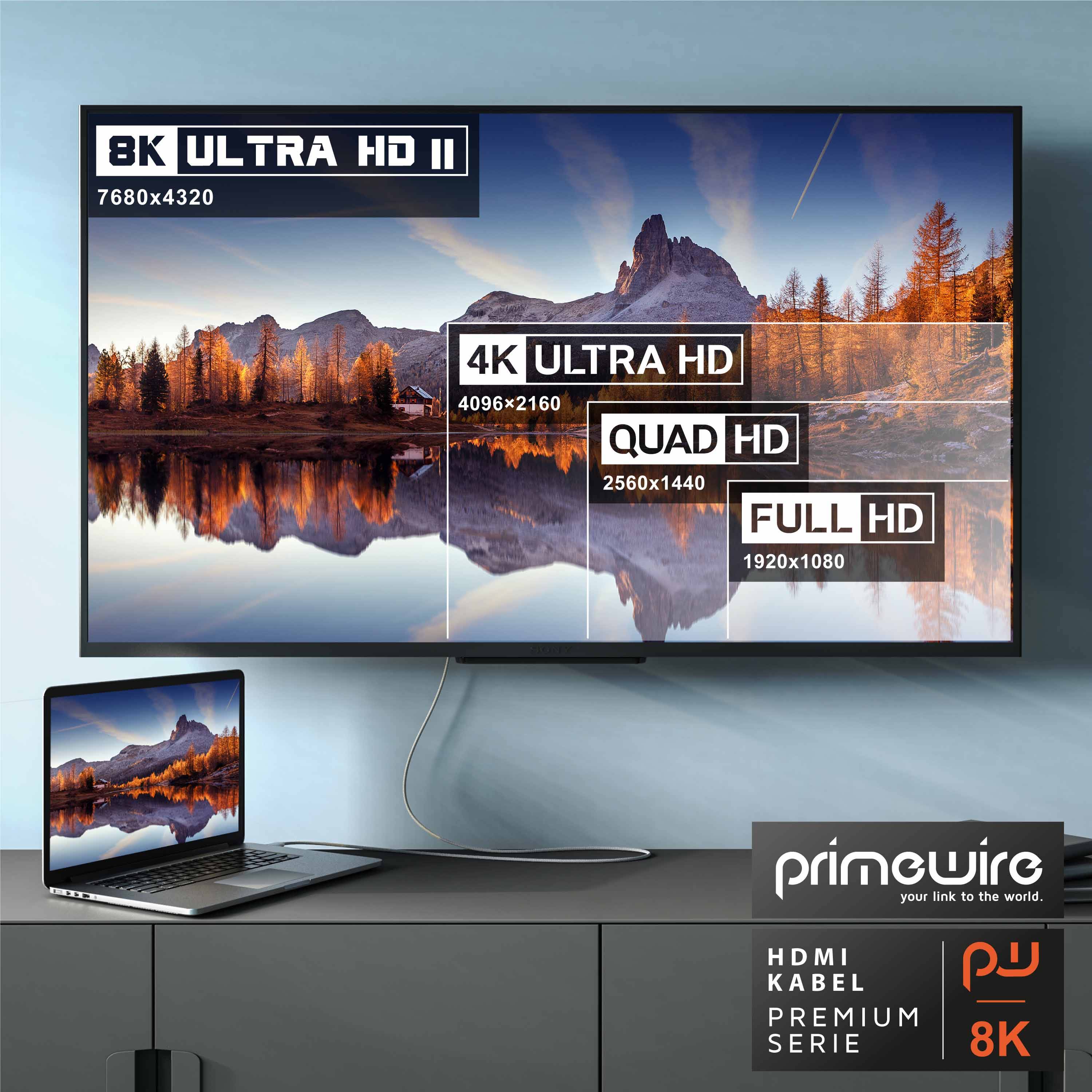 Primewire - 10m High Speed 8K HDMI Kabel 2.1, Ethernet ARC 3D 4K Ultra HD 7680x4320 @ 120 Hz HDTV Full HD, Weiß/Silber-3