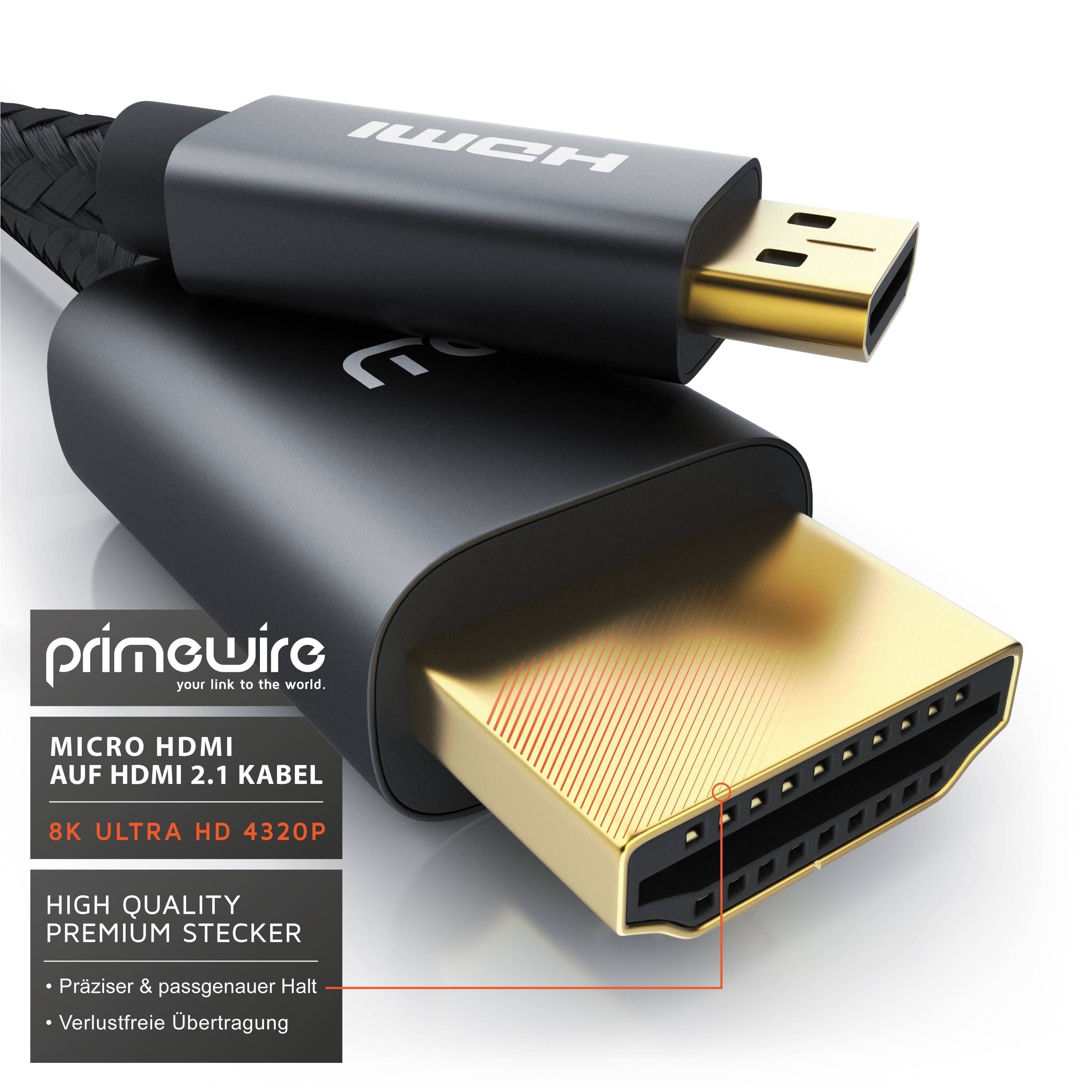 Primewire 8K HDMI 2.1 auf Micro HDMI Adapterkabel, 7680 x 4320 @ 120 Hz mit DSC - 2m-3
