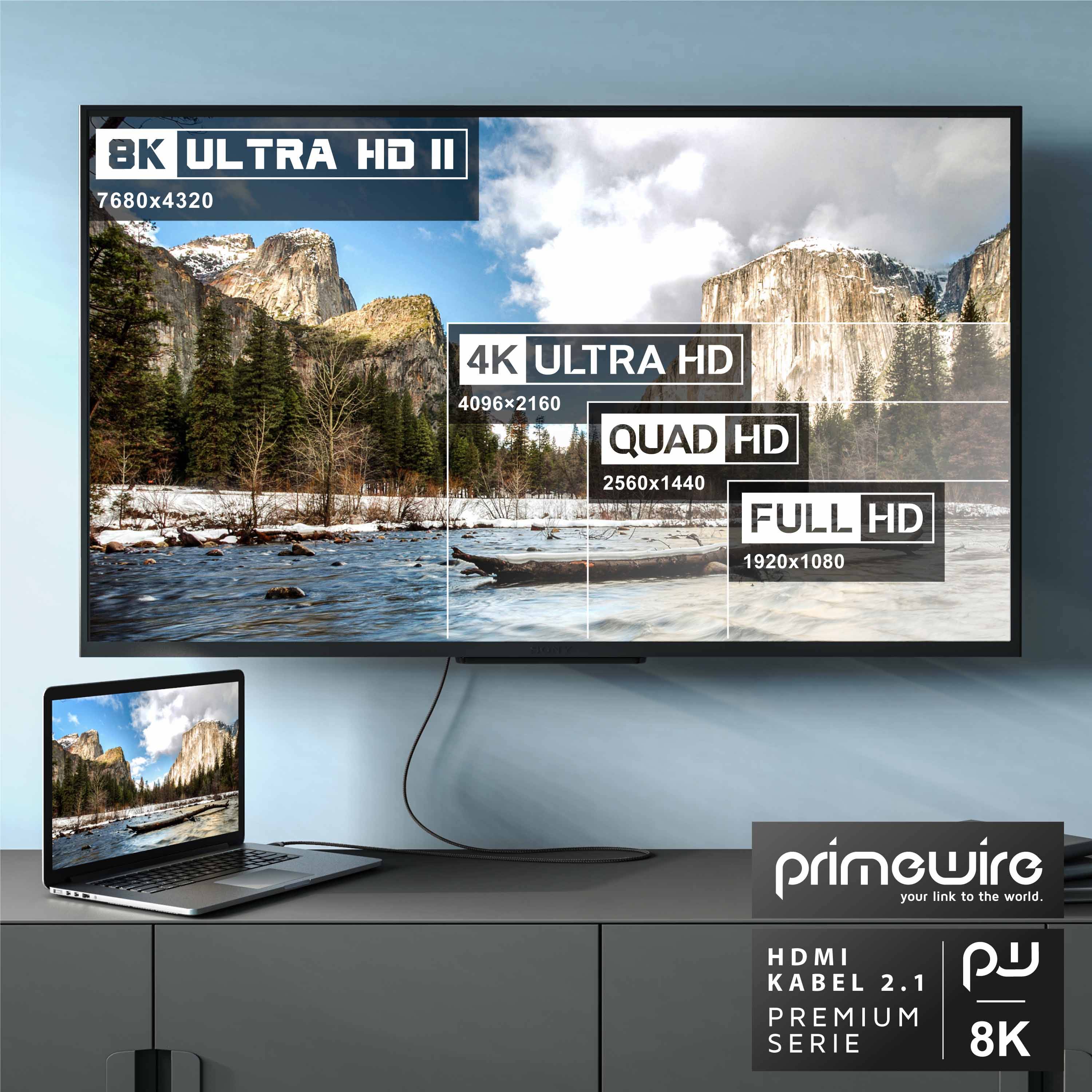 Primewire - 3m High Speed 8K HDMI Kabel 2.1, Ethernet ARC 3D 4K Ultra HD 7680x4320 @ 120 Hz HDTV Full HD, Schwarz/Silber-2