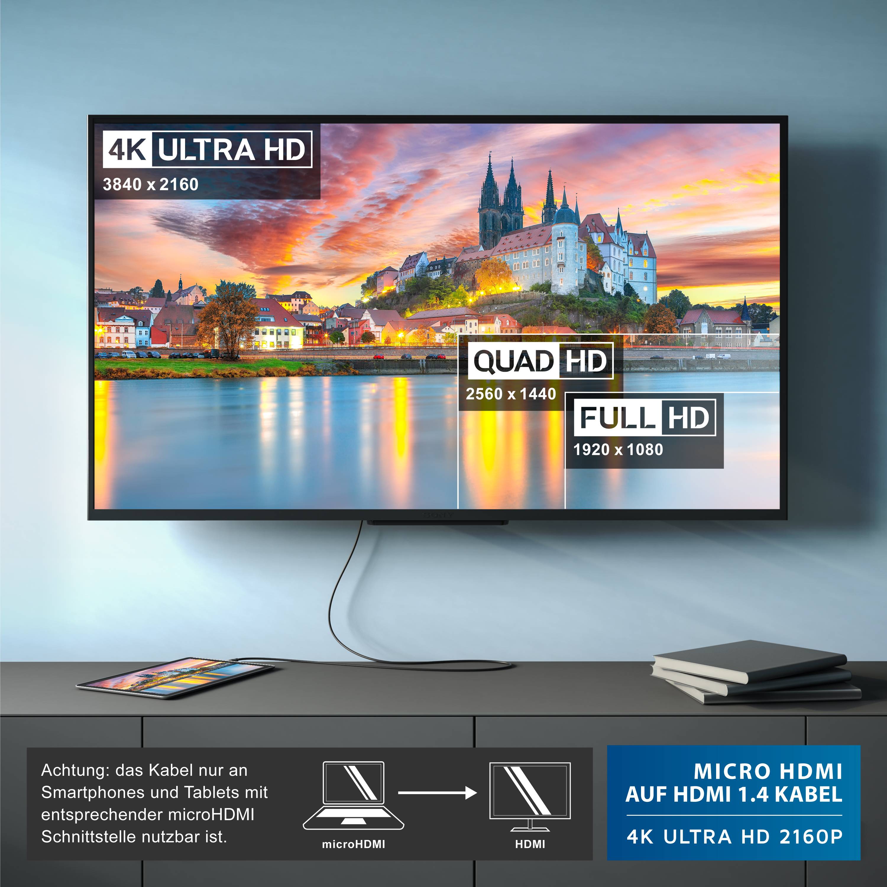 CSL HDMI Typ D (Micro) 2.0 zu HDMI Typ A Kabel, 4K, Ethernet, Ultra HD 2160p (3840 × 2160 Pixel) - 3m-4