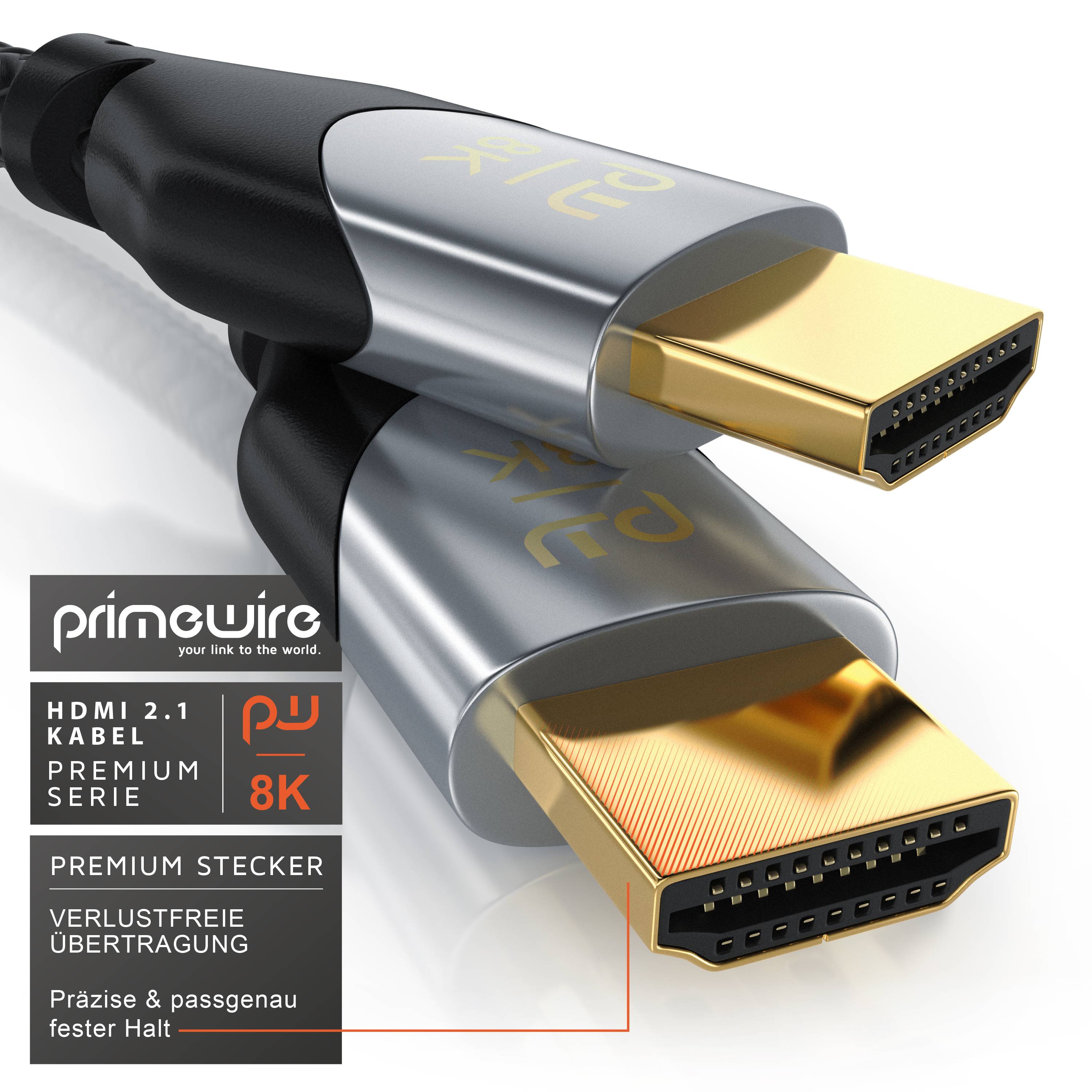 Primewire 8k HDMI Kabel 2.1, Ultra High Speed II mit Ethernet, 8K UHD II, 3D TV, HDR10+ - 4320p 120 Hz mit DSC - 4 m-1