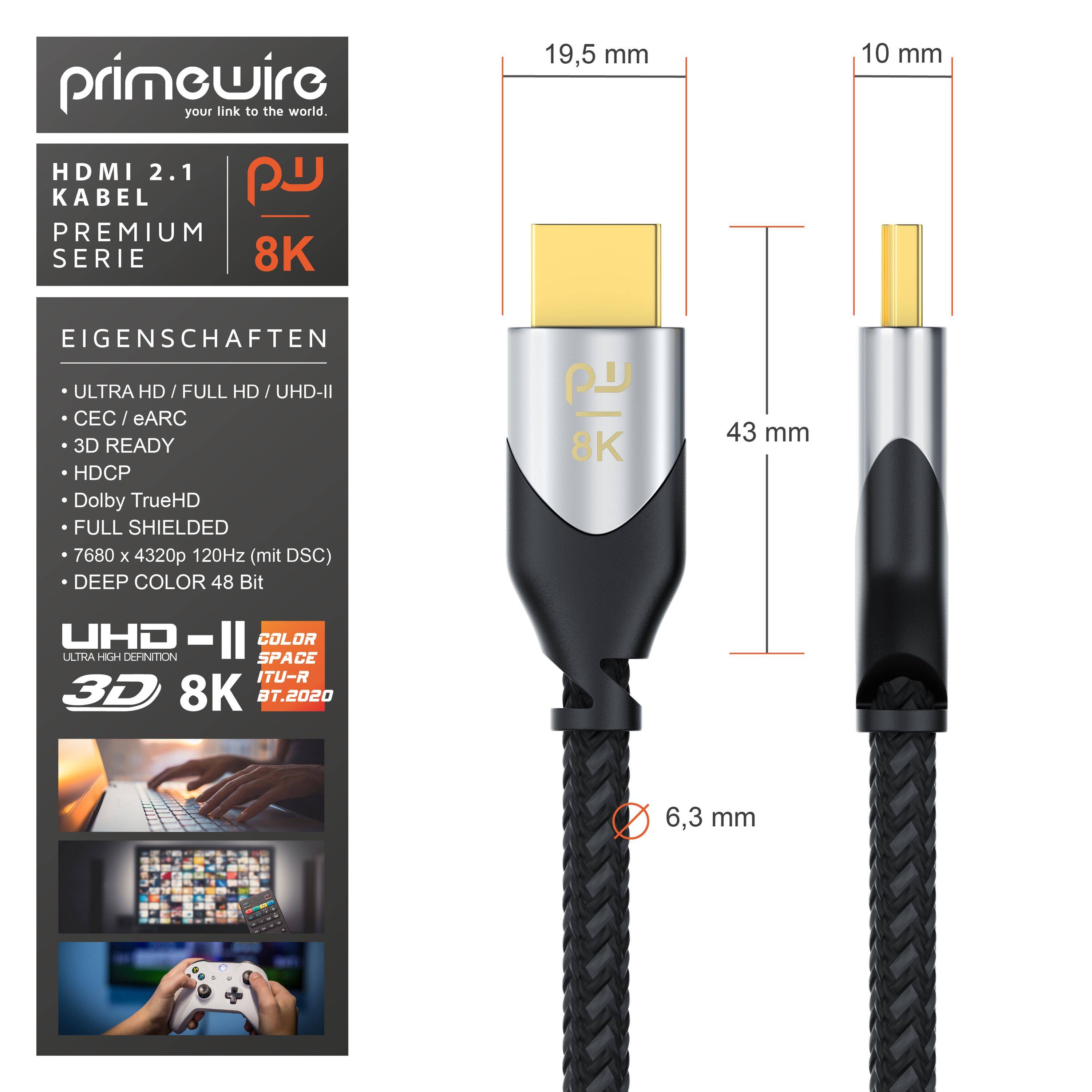 Primewire 8k HDMI Kabel 2.1, Ultra High Speed II mit Ethernet, 8K UHD II, 3D TV, HDR10+ - 4320p 120 Hz mit DSC - 4 m-2