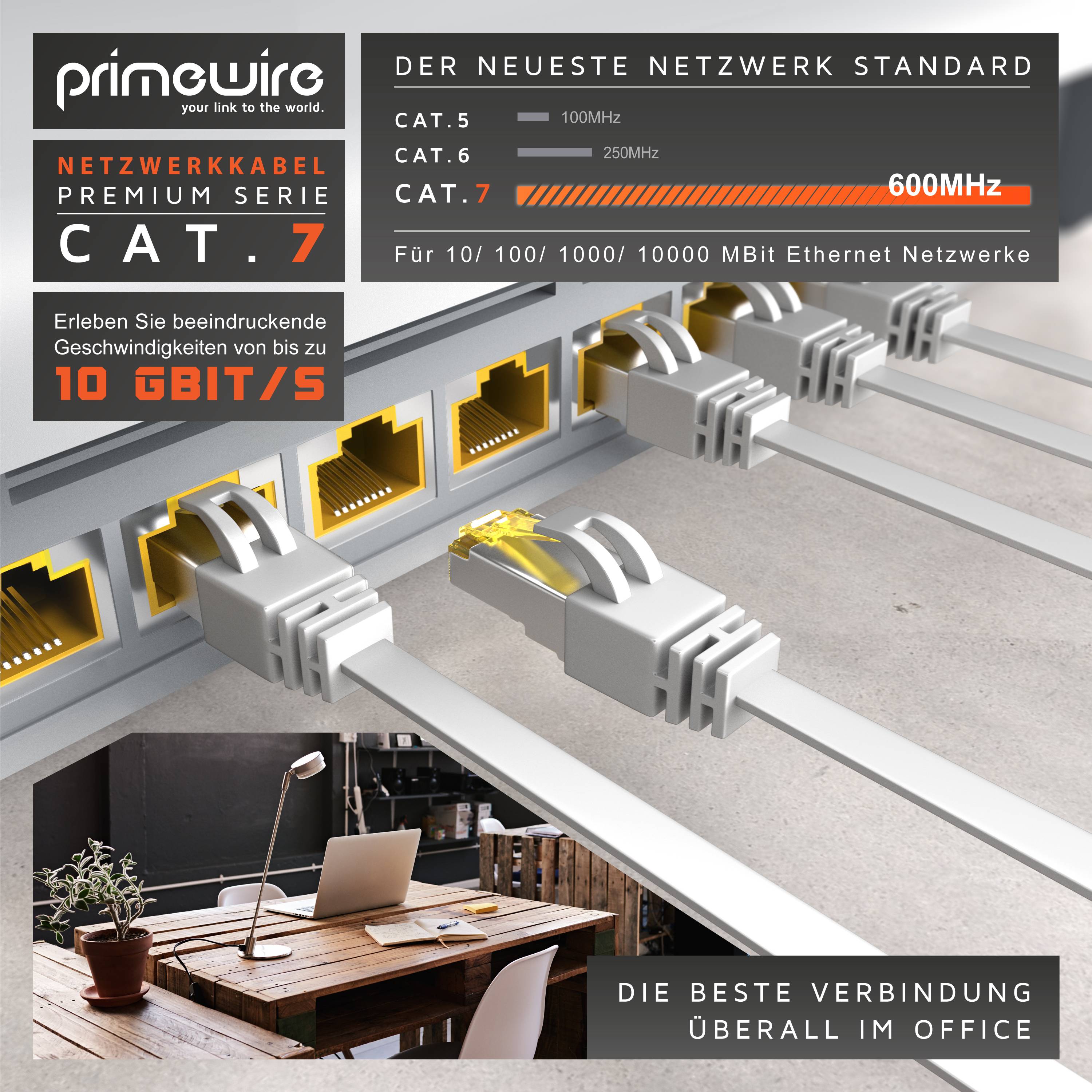 Primewire LAN-Kabel CAT.7, RJ-45 (Ethernet), CAT 7 Flachband U/FTP Gigabit Netzwerkkabel 10 Gbit/s Patchkabel - 20m-4
