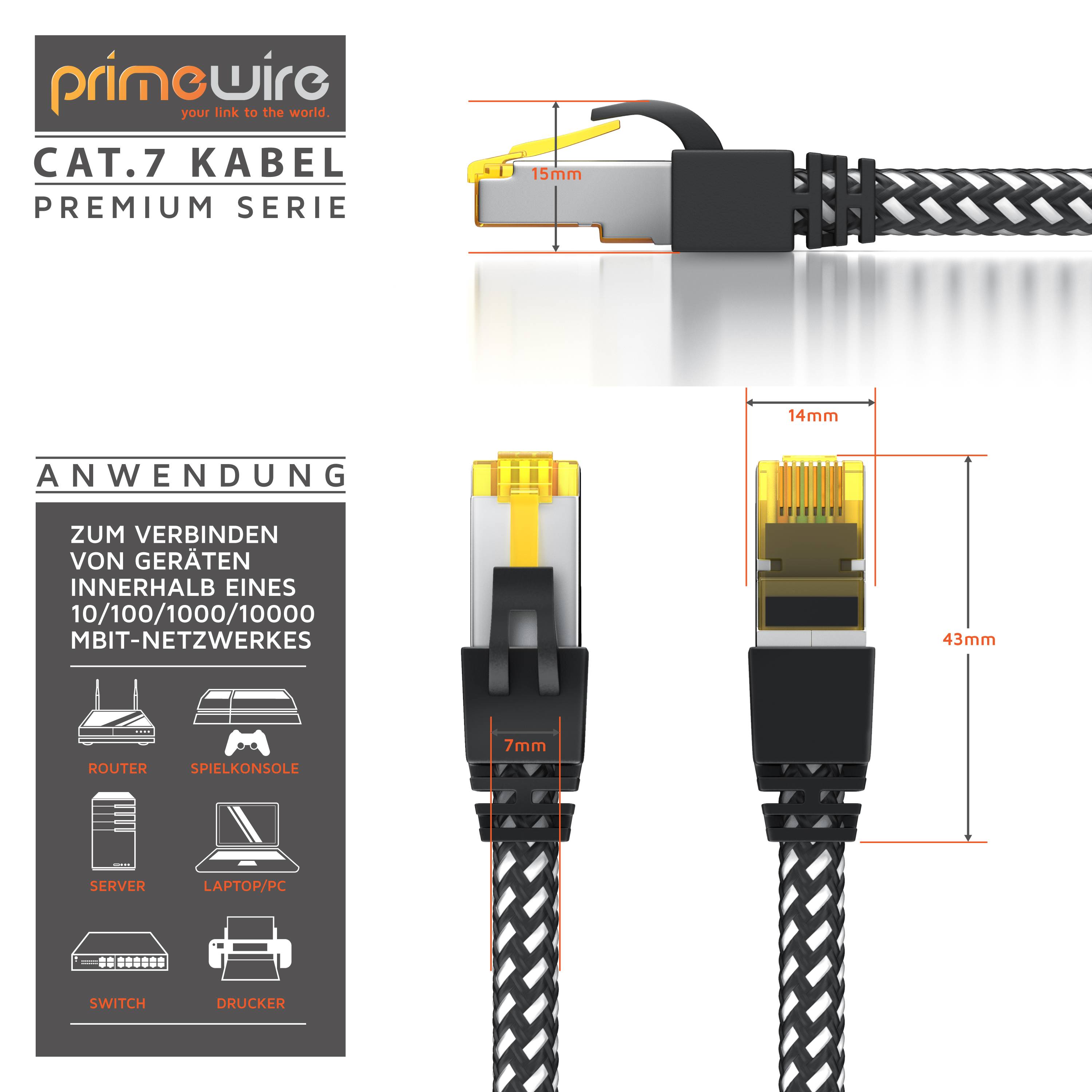 Primewire Patchkabel CAT 7 Rohkabel mit Braiding, Gigabit Ethernet LAN Kabel 10 Gbit/s S/FTP PIMF, Netzwerkkabel - 10m-1