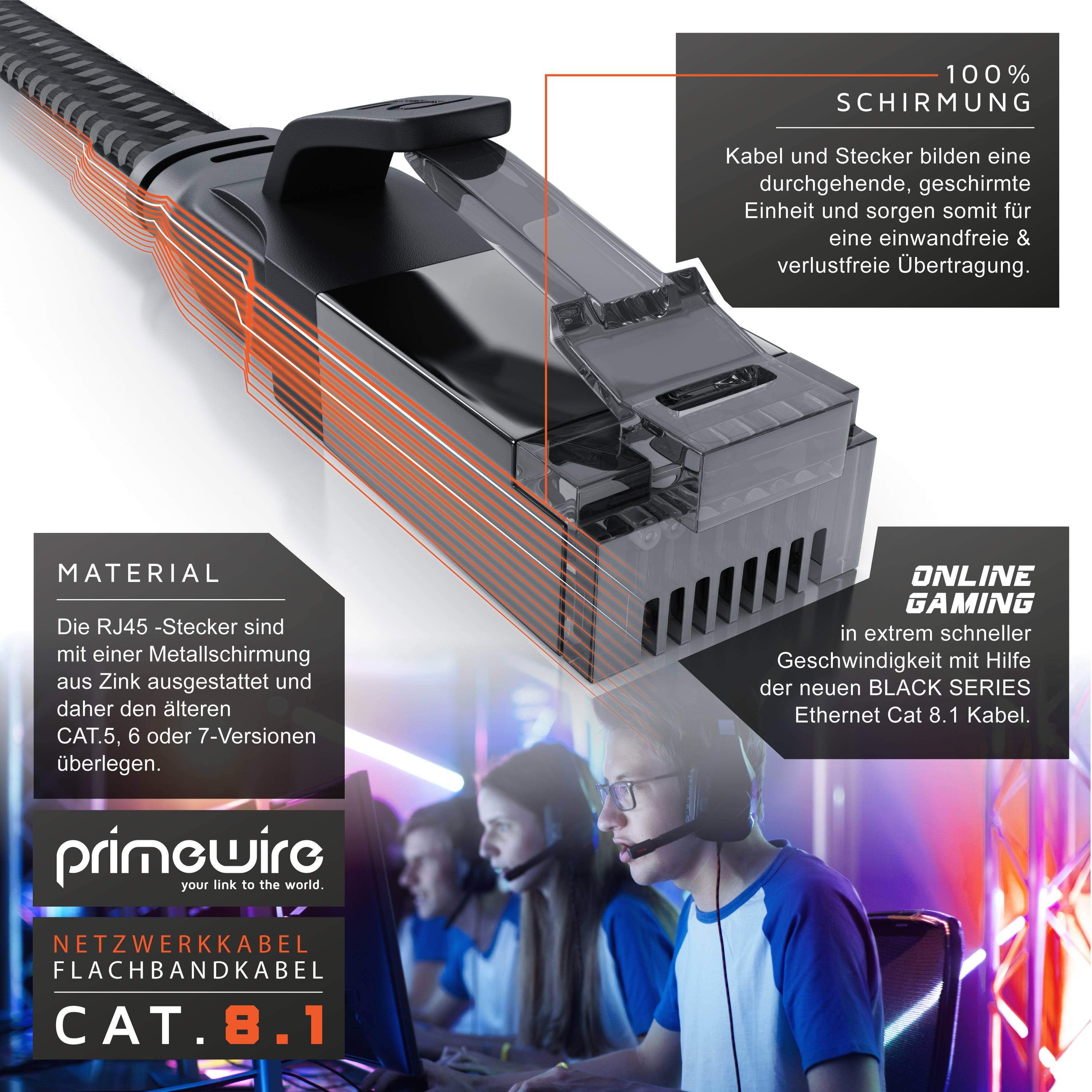 Primewire CAT 8.1 Netzwerkkabel Flach 40 Gbits, LAN Kabel Patchkabel, Gigabit RJ45 Ethernet, Flachbandkabel - 7,5m-3
