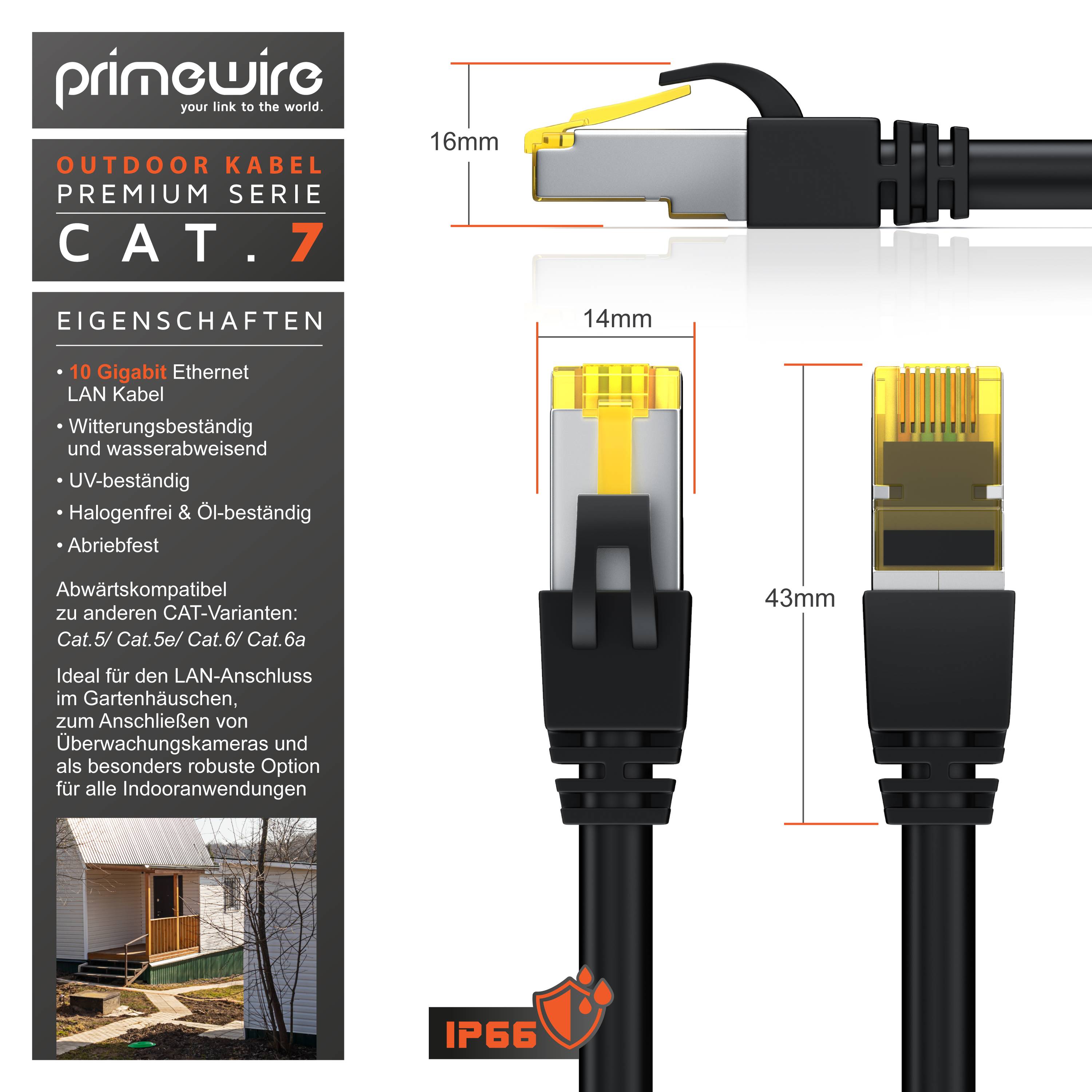 Primewire Outdoor Patchkabel - CAT 7 - mit IP66 - 10 Gbit/s - S/FTP PiMF Schirmung - Netzwerkkabel - 10m-3