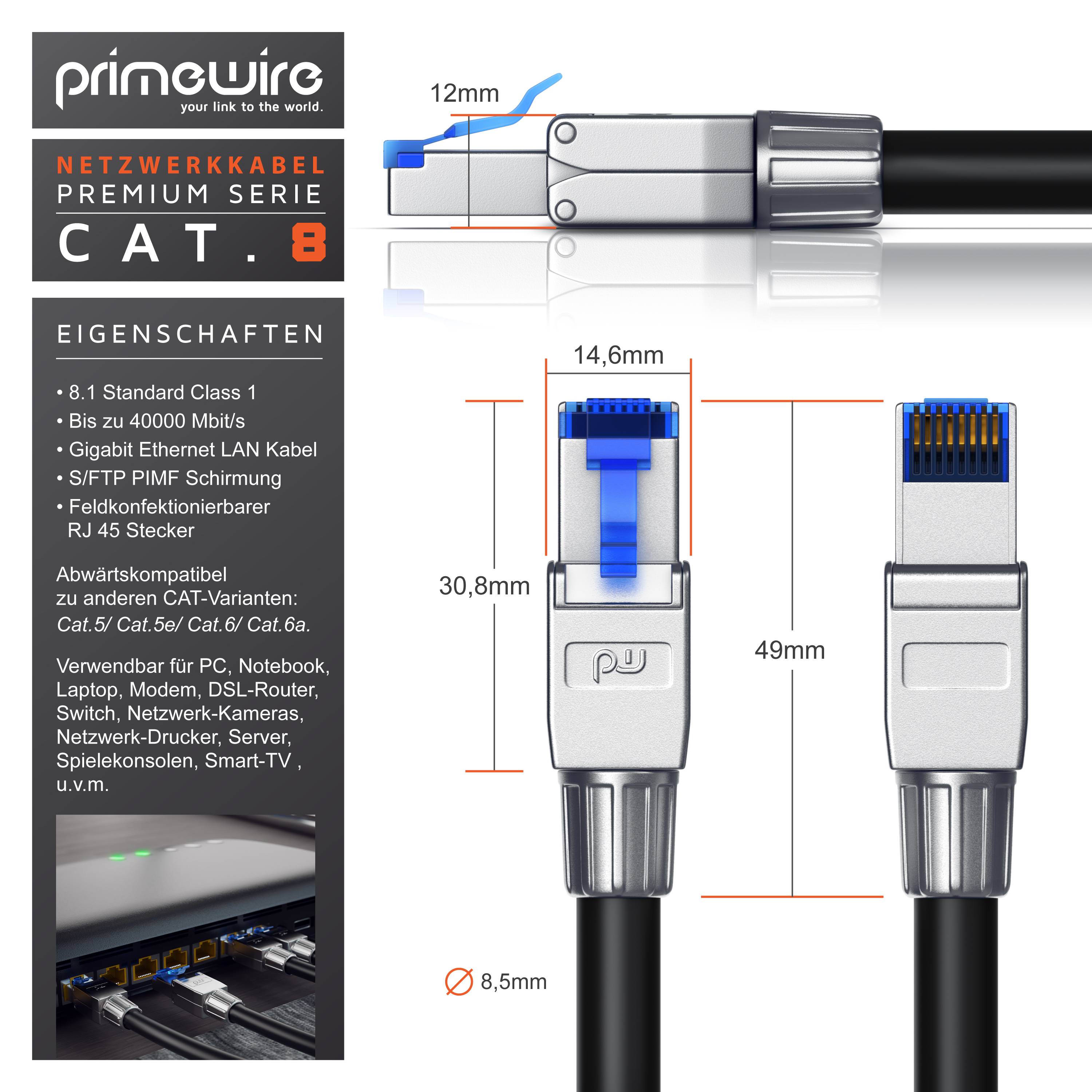 Primewire Patchkabel CAT 8 - Gigabit Ethernet LAN Kabel - 40 Gbit/s - S/FTP PIMF Schirmung - Netzwerkkabel - 30m-2