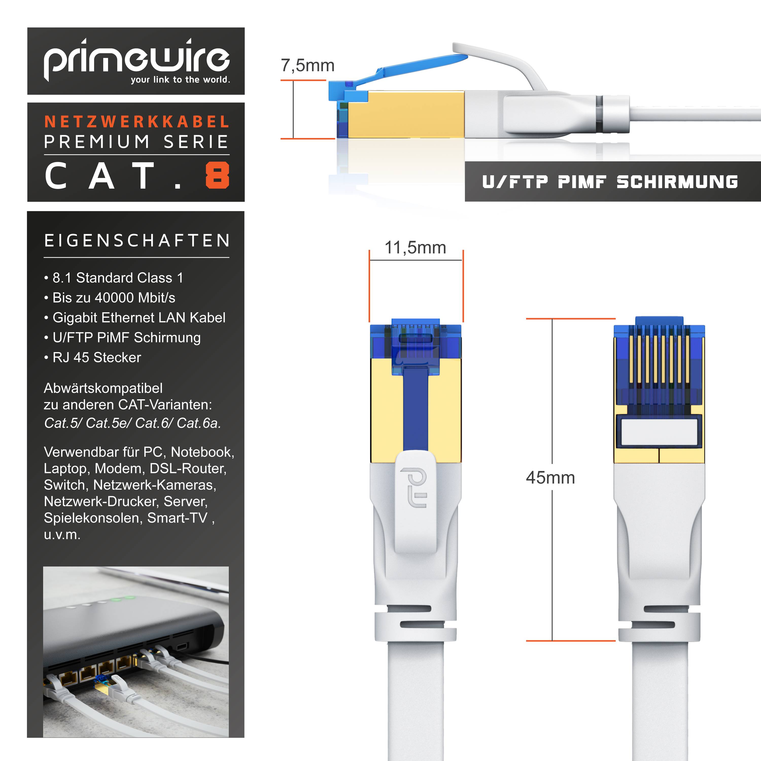 Primewire Flachbandpatchkabel CAT 8, Gigabit Ethernet LAN Kabel, 40 Gbit/s U/FTP PIMF Schirmung, Netzwerkkabel - 0,5m-4