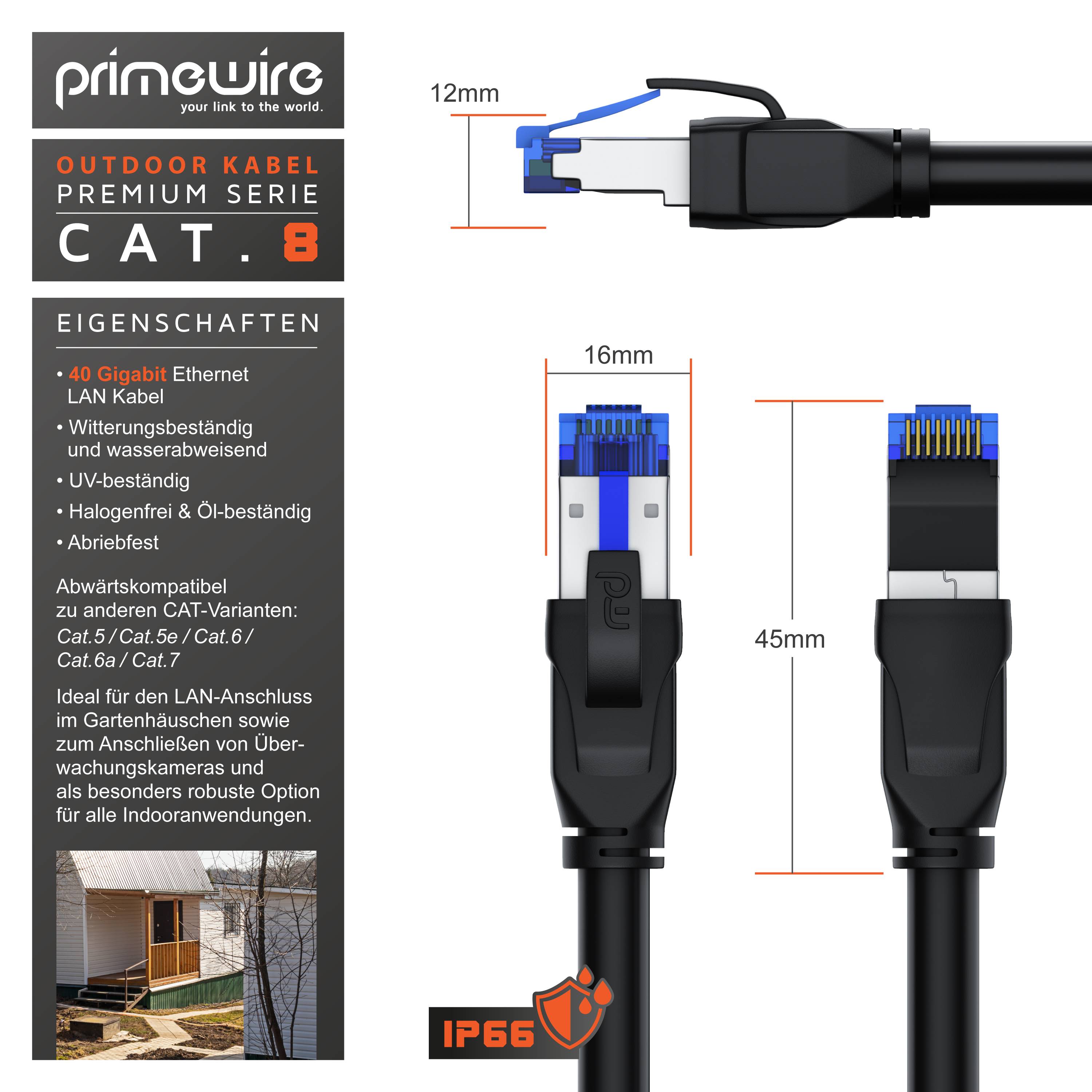 Primewire Outdoor Patchkabel - CAT 8 - mit IP66 - 40 Gbit/s Datenkabel - S/FTP PiMF Schirmung - Netzwerkkabel - 15m-1