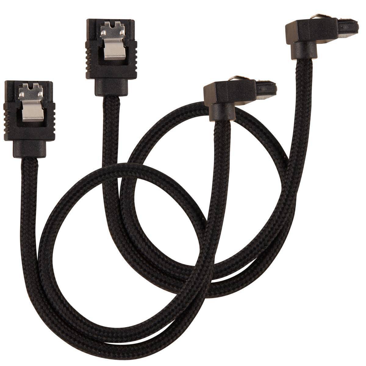 Premium sleeved SATA cable angled, black 30cm - pack of 2-0