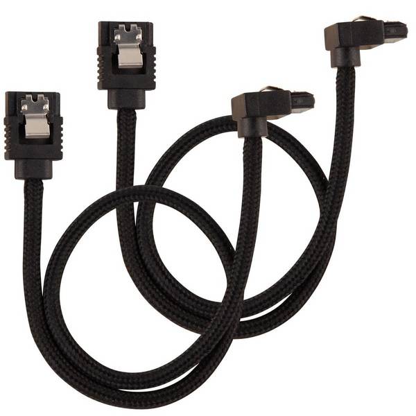 Premium sleeved SATA cable angled, black 30cm - pack of 2