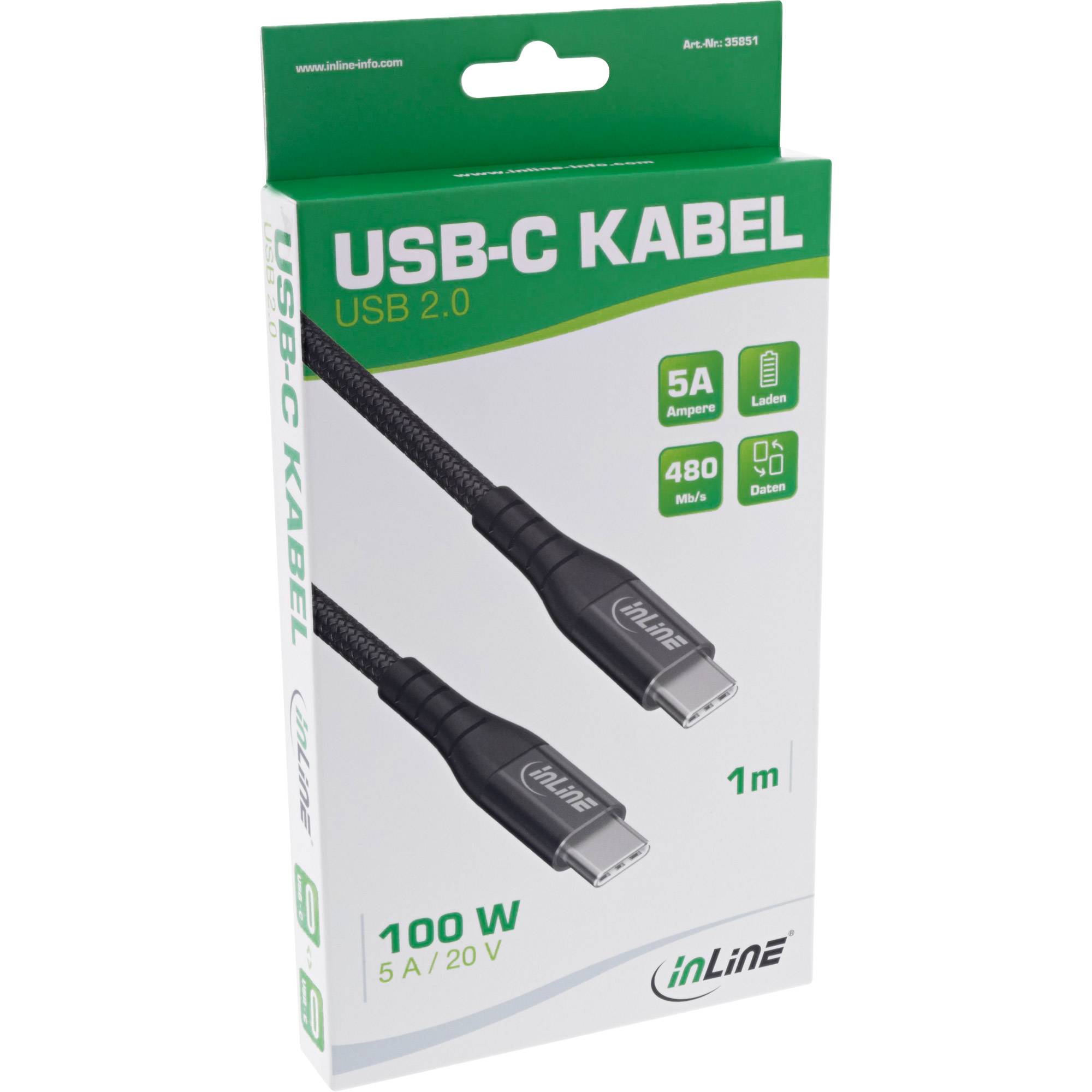 InLine® USB 2.0 Kabel, USB-C Stecker/Stecker Schnellladekabel 100W, 1m-1