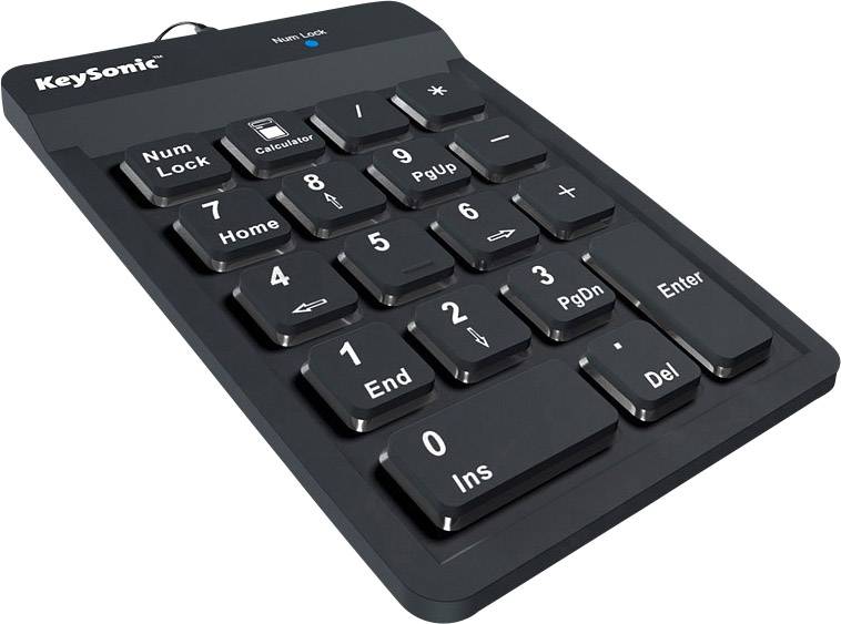 Keysonic ACK-118BK USB Nummernblock Flexibel, Kabeleinzug, Staubgeschützt, Spritzwassergeschützt Schwarz-3