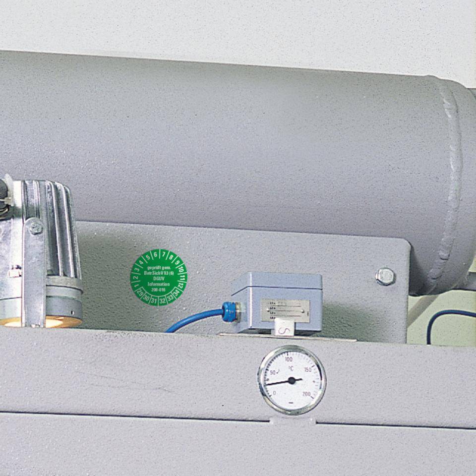 Prüfplakette geprüft gemäß BetrSichV §3(6)DGUV, 29-34, grün, Dokumentenfolie, Ø 30mm, 18/Bogen-2