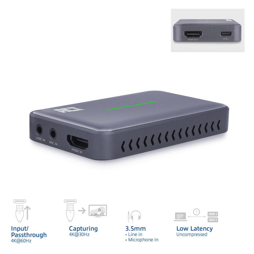 ACT AC7600 USB-C Video Capture Card | HDMI 4K @ 60Hz Passthrough | 4K @ 30Hz Capture | Record and Stream-2