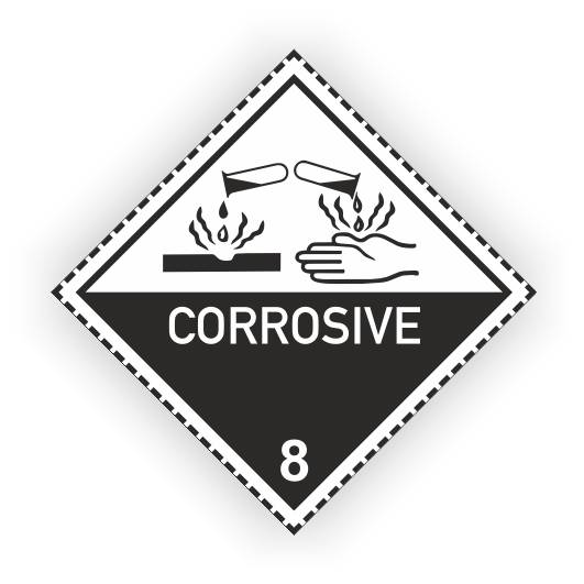 Gefahrzettel Klasse 8, Ätzende Stoffe, CORROSIVE ,Aufkleber, Folie, 100 x 100 mm, 500 St./ Rolle-0