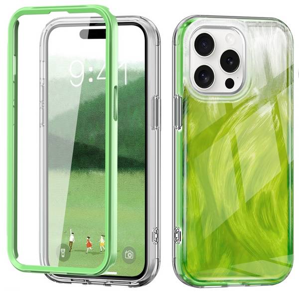 Für Apple iPhone 15 Pro Max Feder Design Bumper Hybrid TPU PC Schutz Hülle Case Cover Grün