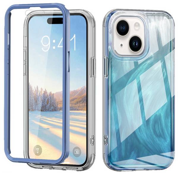 Für Apple iPhone 15 Plus Feder Design Bumper Hybrid TPU PC Schutz Hülle Case Cover Blau
