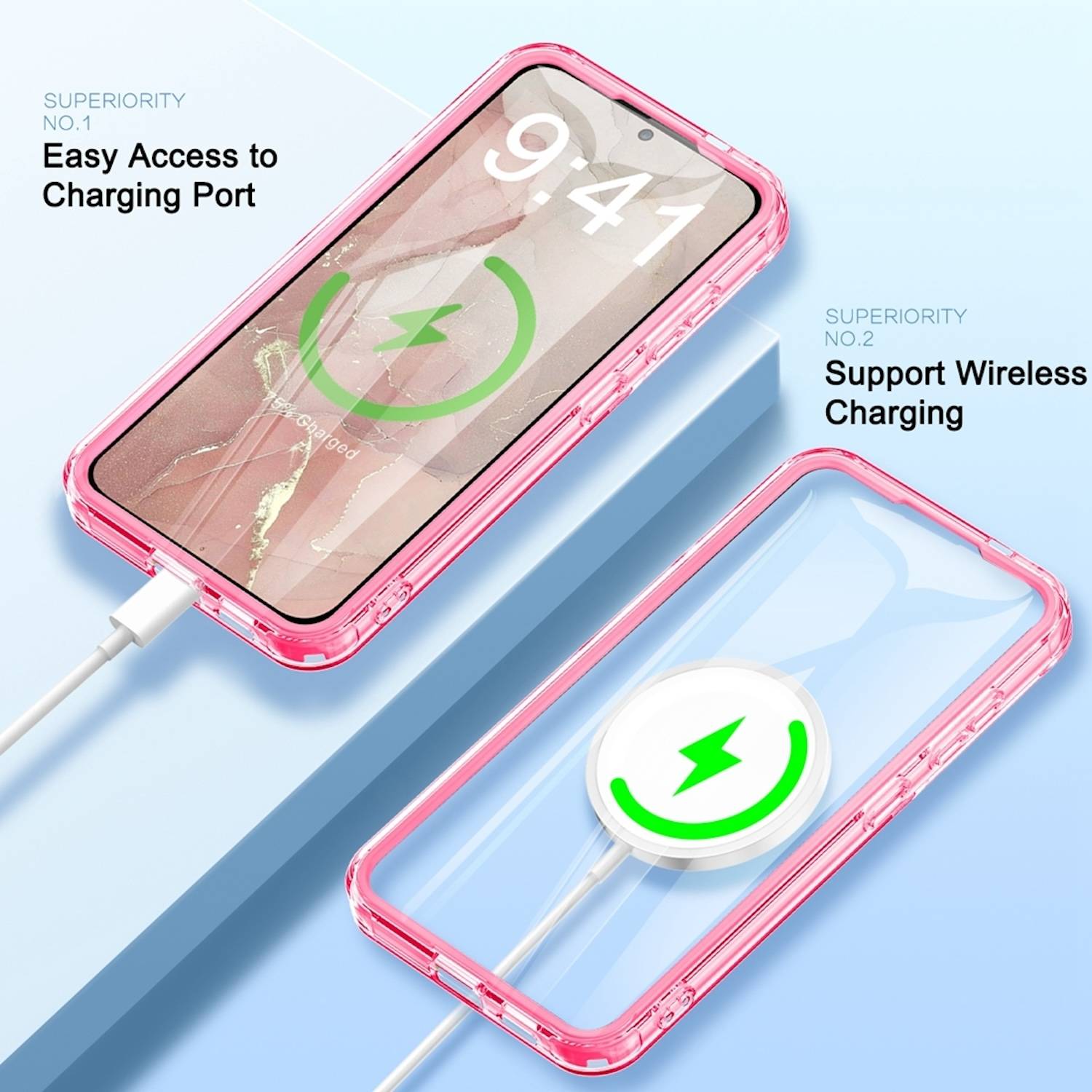 Für Samsung Galaxy S24 Feder Design Bumper Hybrid TPU PC Schutz Hülle Case Cover Rosa-1