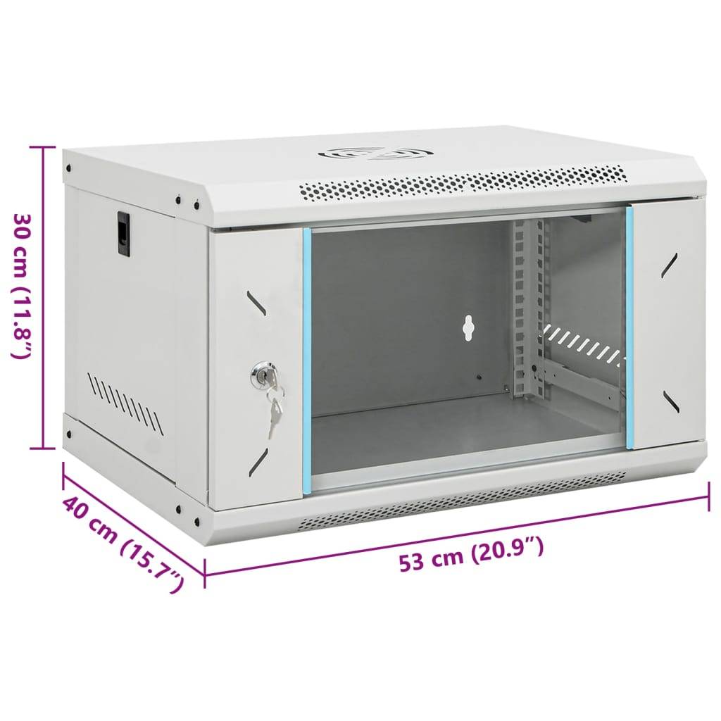 vidaXL 6HE Wandmontierter Netzwerkschrank 19" IP20 53x40x30 cm-4
