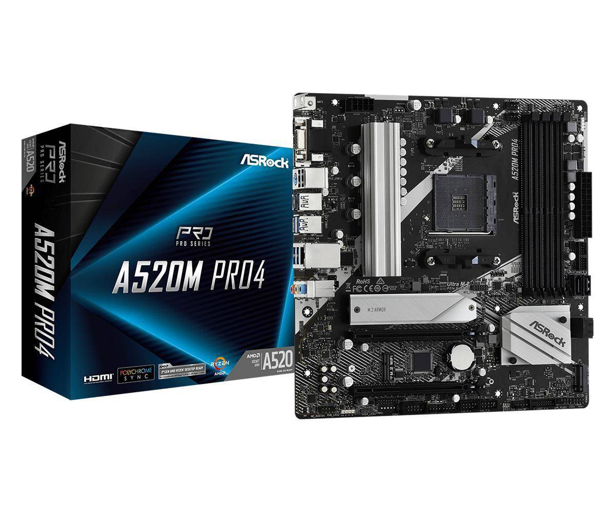 ASRock MB Sc AM4 A520M PRO4 - AMD A520 - 4xDDR4 - HDMI - DP-0