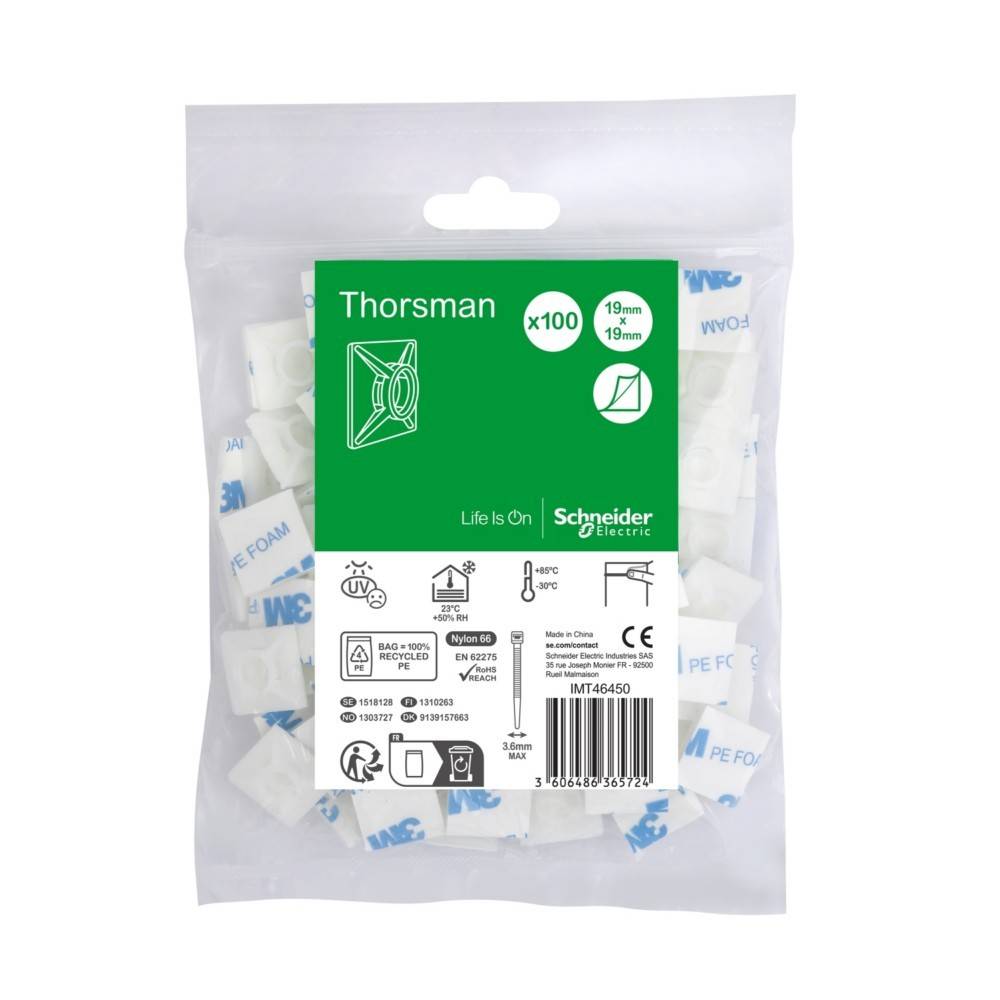 APC Thorsman Kabelbinderbasis for collar width of 3.6 mm maximum Innenbereich durchsichtig Packung mit 100-0