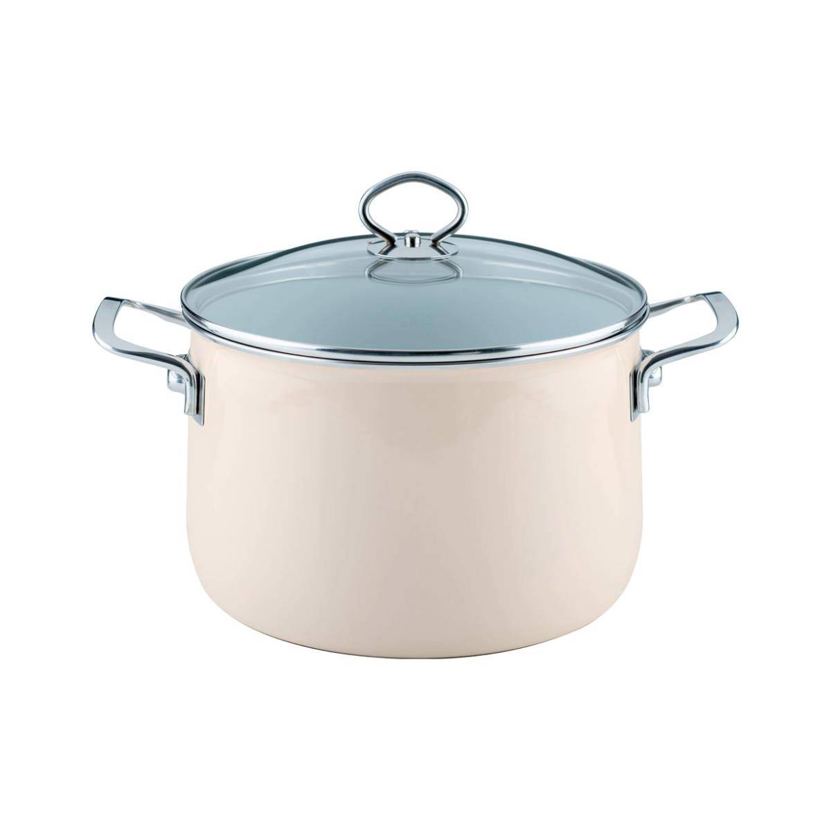 Riess Fleischtopf mit Glasdeckel Ø24cm 6,5 Liter Emaille Creme Nouvelle Avorio extra stark-0