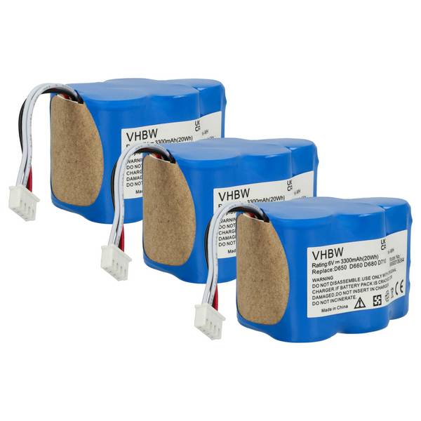 vhbw 3x Akku kompatibel mit Hoover RVC0010 | RVC0011, RVC0011-001 Staubsauger (3300 mAh, 6 V, NiMH)