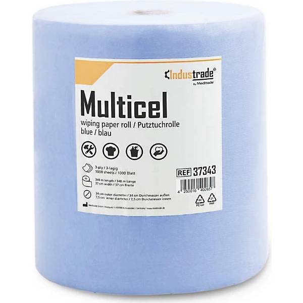 Papierwischtücher Multicel Zellulose 3-lagig blau VE 1 Rolle 1000 Blatt/Rolle. Meditrade GmbH 79127949-1
