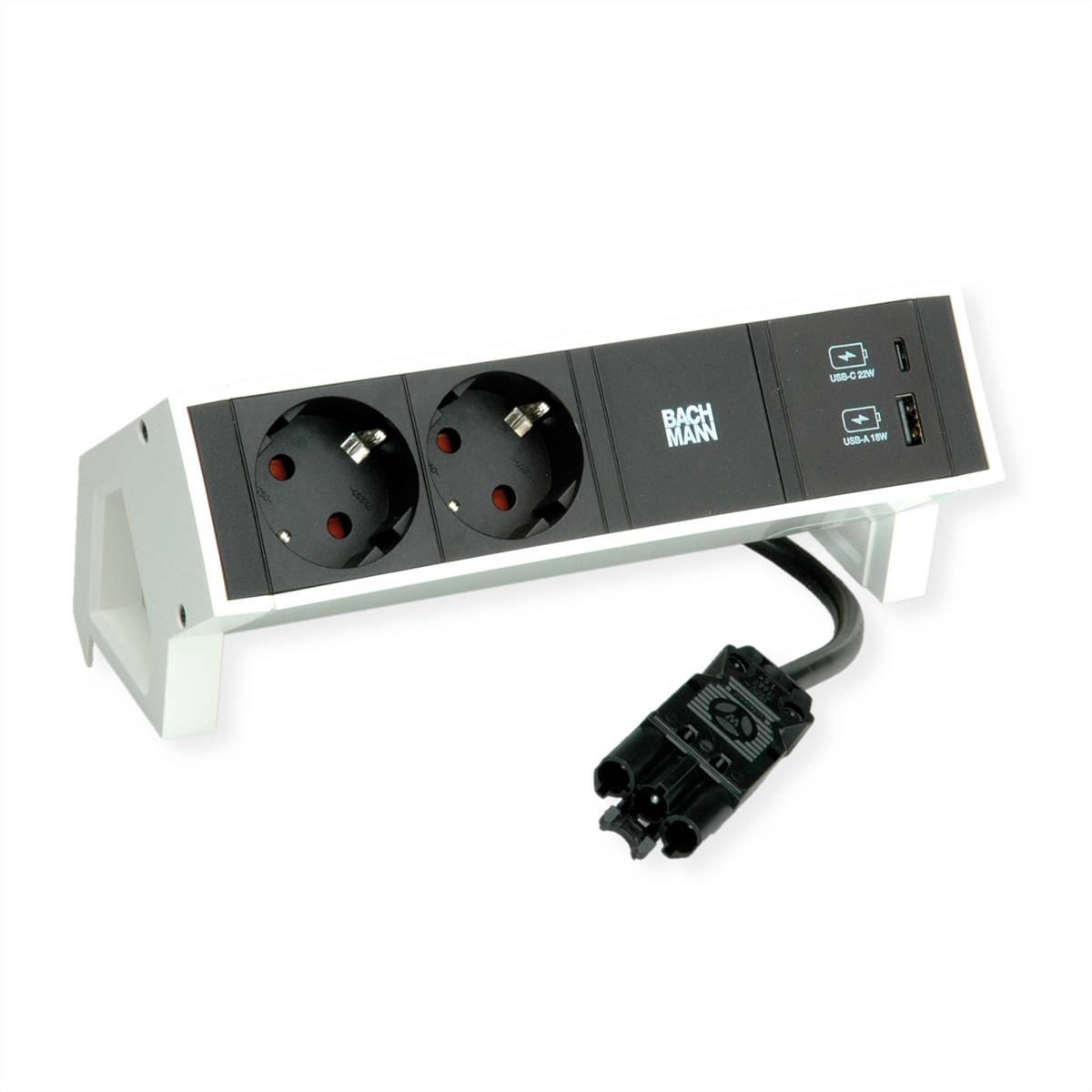 BACHMANN DESK2 2xSchutzkontakt USB A&C, USB Charger 22W 0,2m GST18 weiss-0