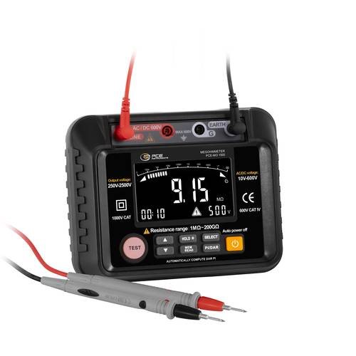 PCE Instruments Ohmmeter PCE-MO 1500 1 MΩ...200GΩ PI DAR HOLD Gleichspannung Wechselspannung Speicher EN 61010-1