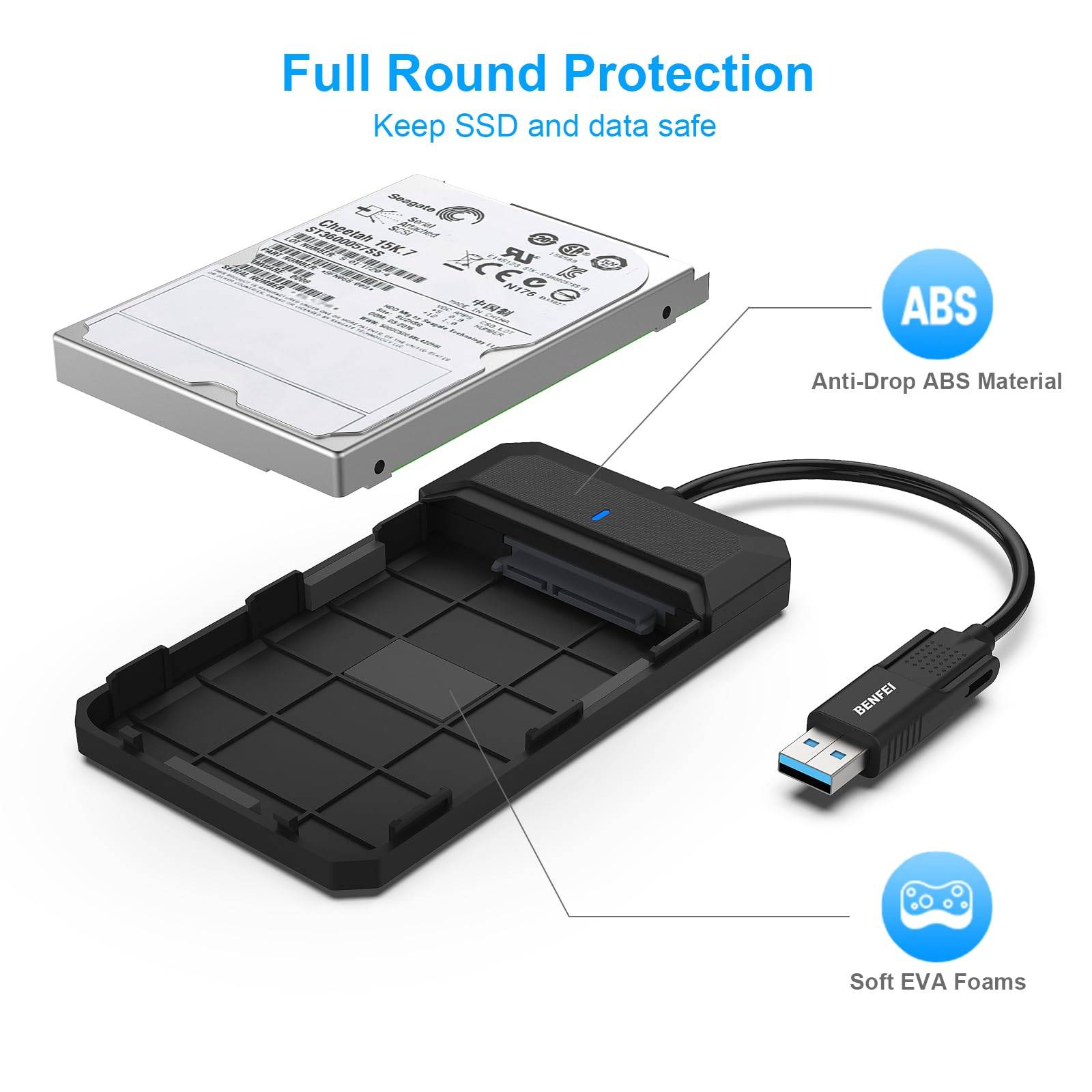 BENFEI 2.5 Inch SATA to USB Tool Free External Hard Drive Enclosure, USB Type-C/Type-A to Sata-3