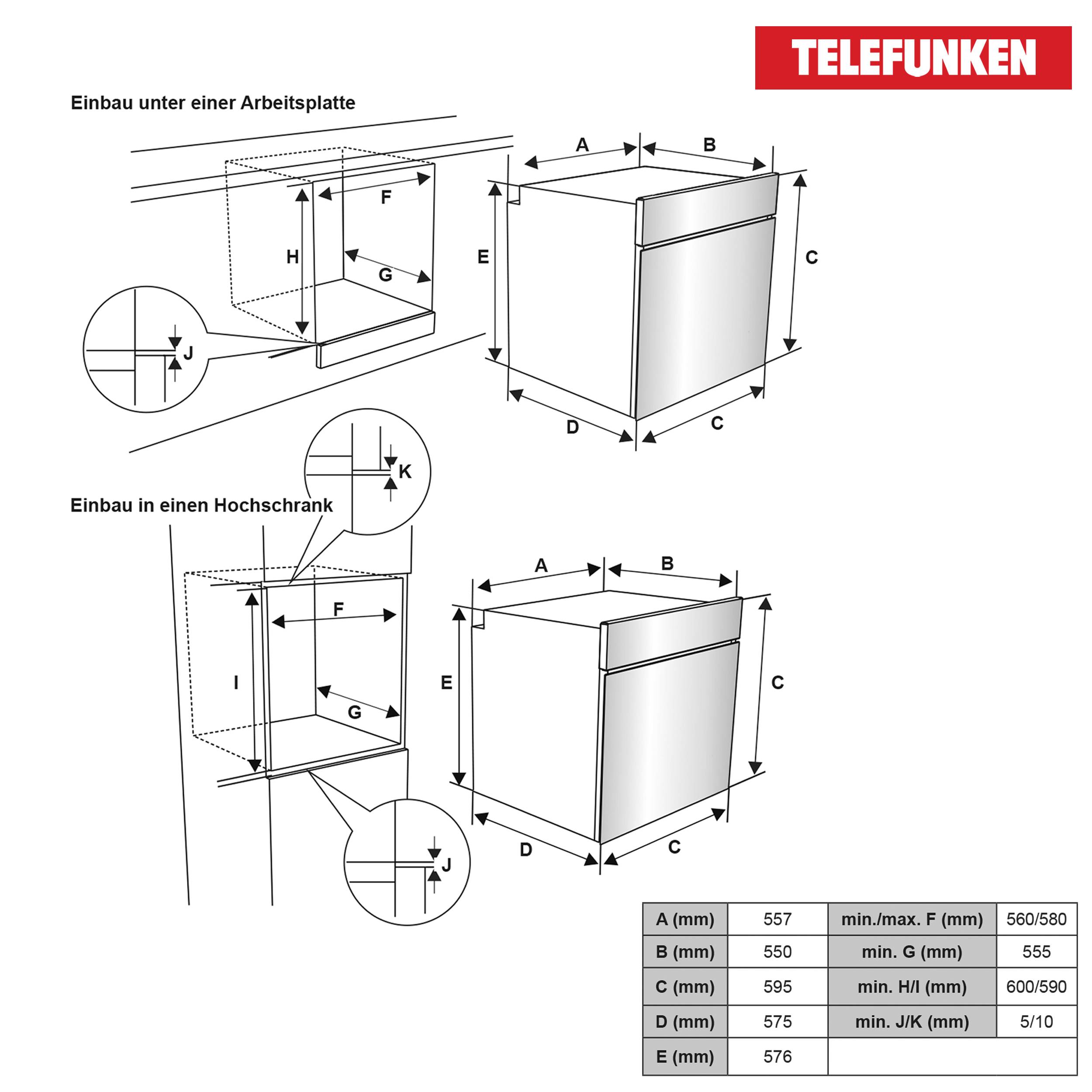 Telefunken Backofen Einbaugerät | Einbaubackofen ohne Kochfeld | Ofen autark mit 73 Liter Volumen | 60 cm | B-OV-75-A-I-3