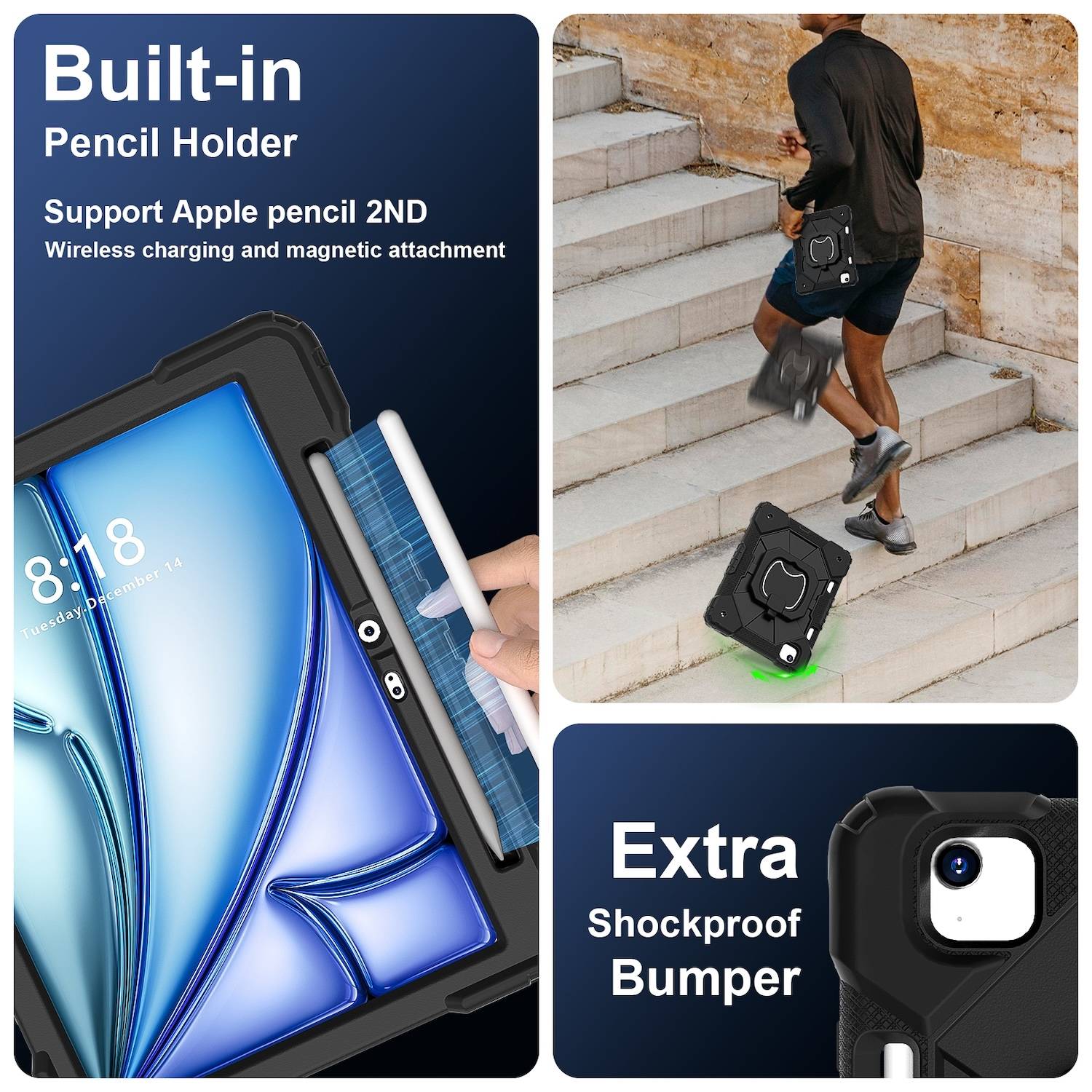 Tablethülle Apple iPad Air 11 2026 2025 2024 Hybrid 360 Grad Schultergurt Tasche-2