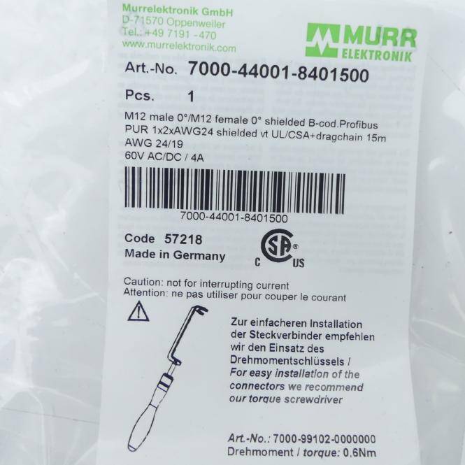 Murrelektronik Profibus Kabel M12 St. 0° / M12 Bu. 0° B-kod. geschirmt (7000-44001-8401500)-1