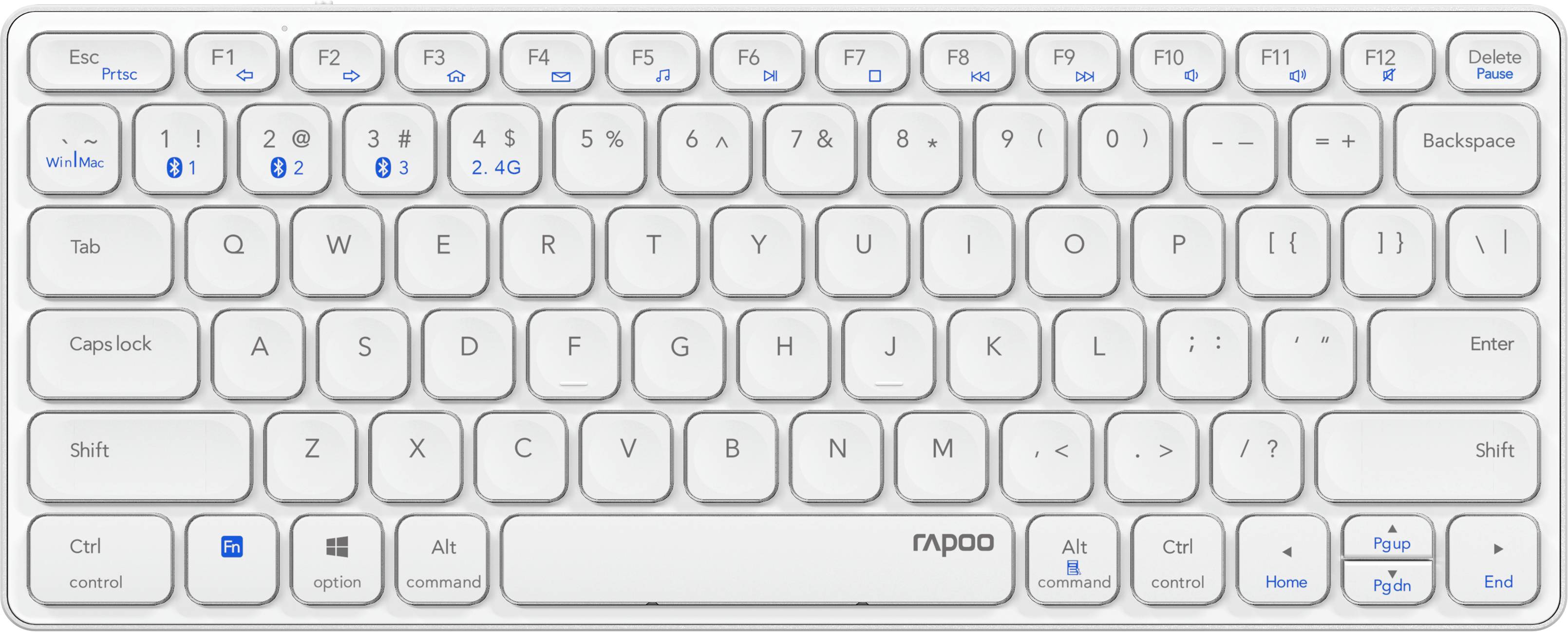 Rapoo E9600M - Mini - Kabellos - RF Wireless + Bluetooth - Scherenschalter - QWERTY - Weiß-0