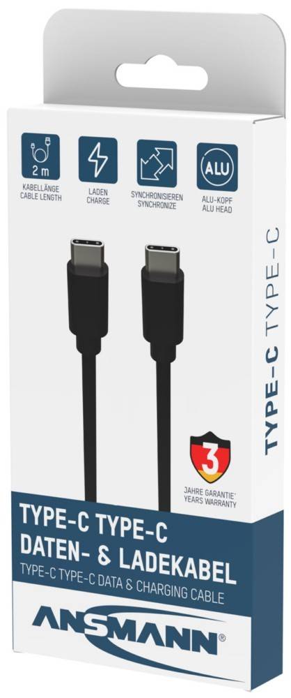 Ansmann 1700-0122, 2 m, USB C, USB C, 5 Gbit/s, Schwarz-0