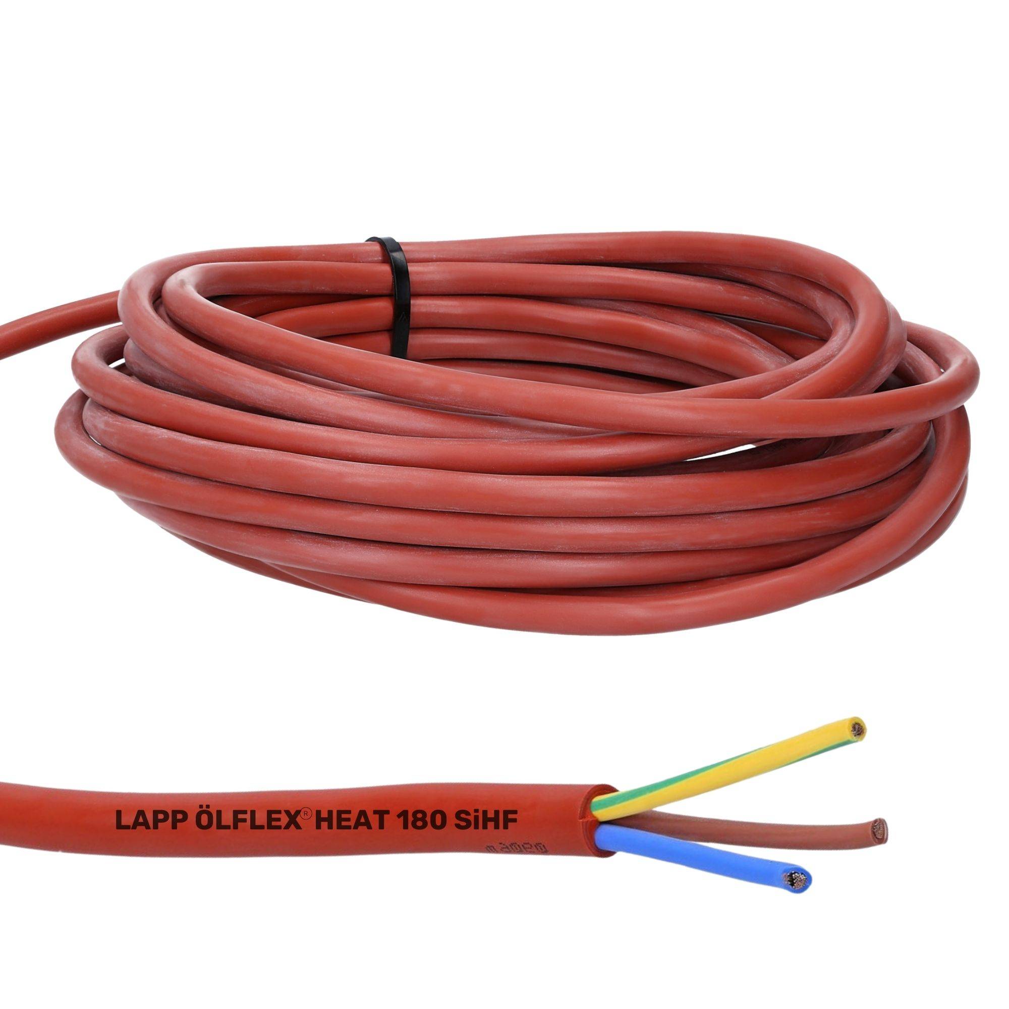 10 Meter Lapp 0046014 Ölflex Heat 180 Silikonkabel I Silikonleitung 3x1,5 mm² I Saunakabel 3-adrig mit grün-gelb Schutzl-0