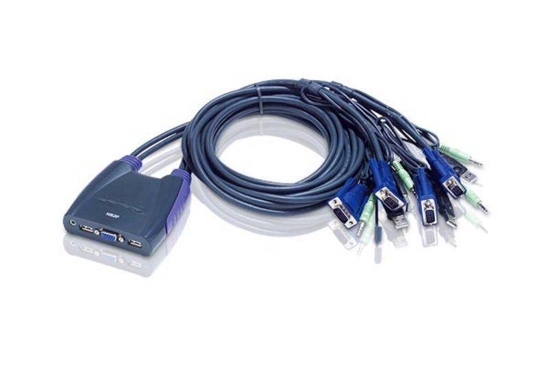 4-port USB VGA audio cable KVM switch 0.9 m, 1.2 m, 2048 x 1536 pixels, QXGA, 0.9 W, blue-0