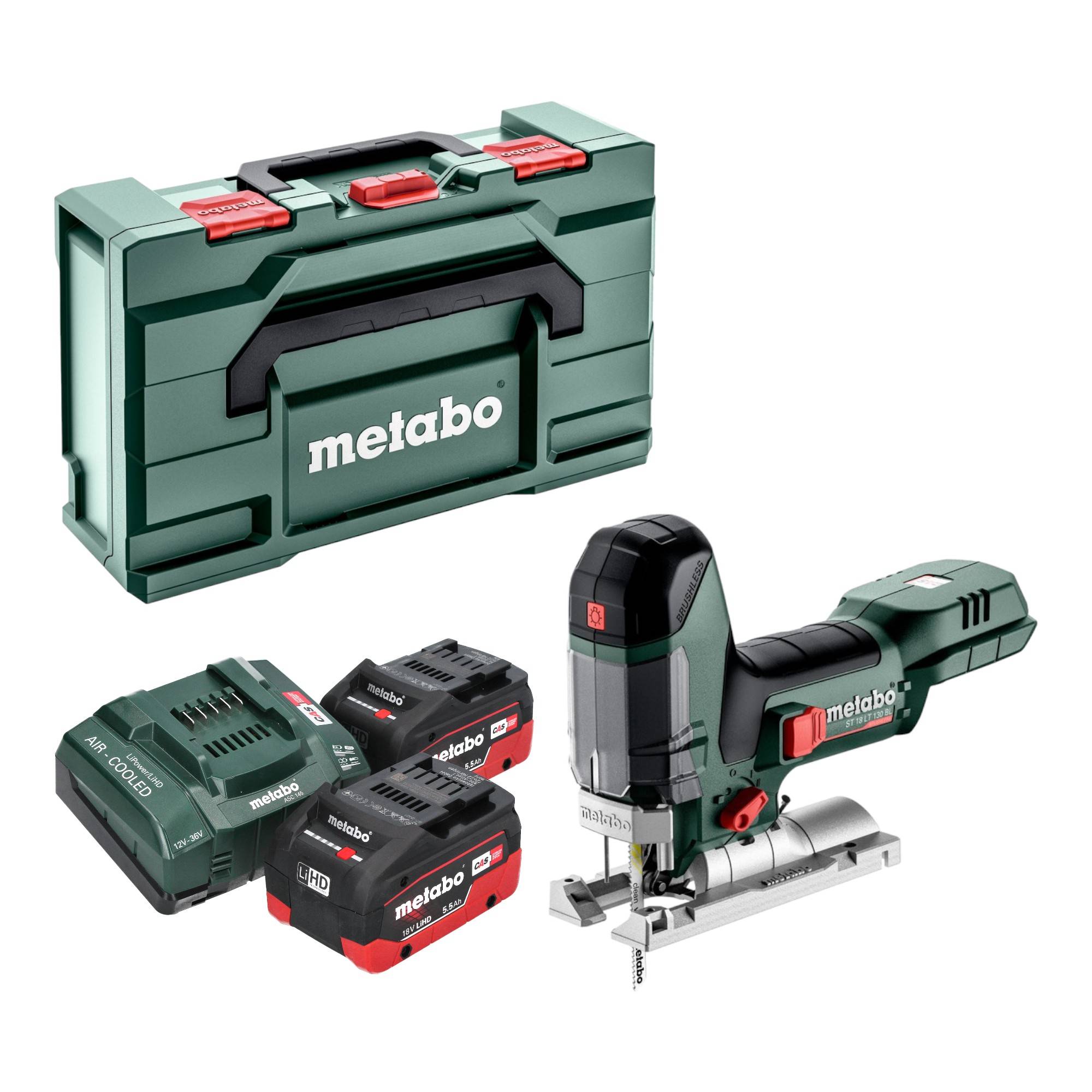 Metabo ST 18 LT 130 BL Akku Stichsäge 18 V 130 mm Brushless + 2x LiHD Akku 5,5 Ah + Ladegerät + Metabox-0