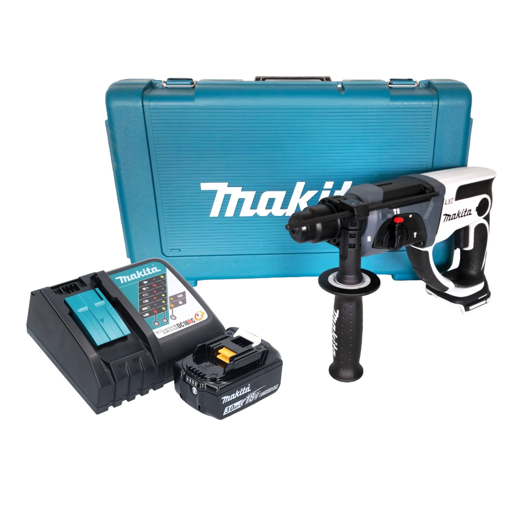 Makita DHR 202 RF1W Akku Bohrhammer 18 V 20 mm 2,0 J weiß + 1x Akku 3,0 Ah + Ladegerät + Koffer-0