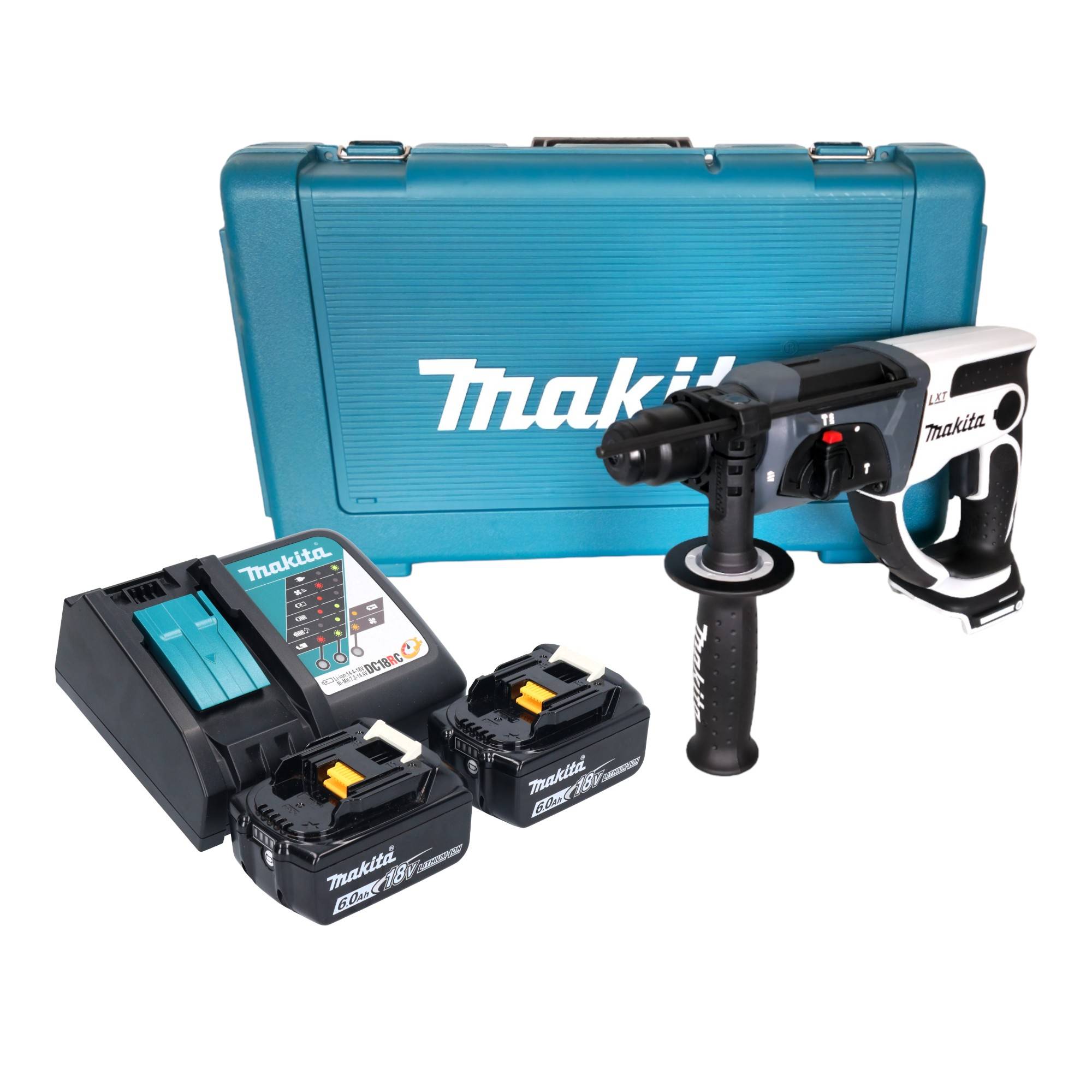 Makita DHR 202 RGW Akku Bohrhammer 18 V 20 mm 2,0 J weiß + 2x Akku 6,0 Ah + Ladegerät + Koffer-0